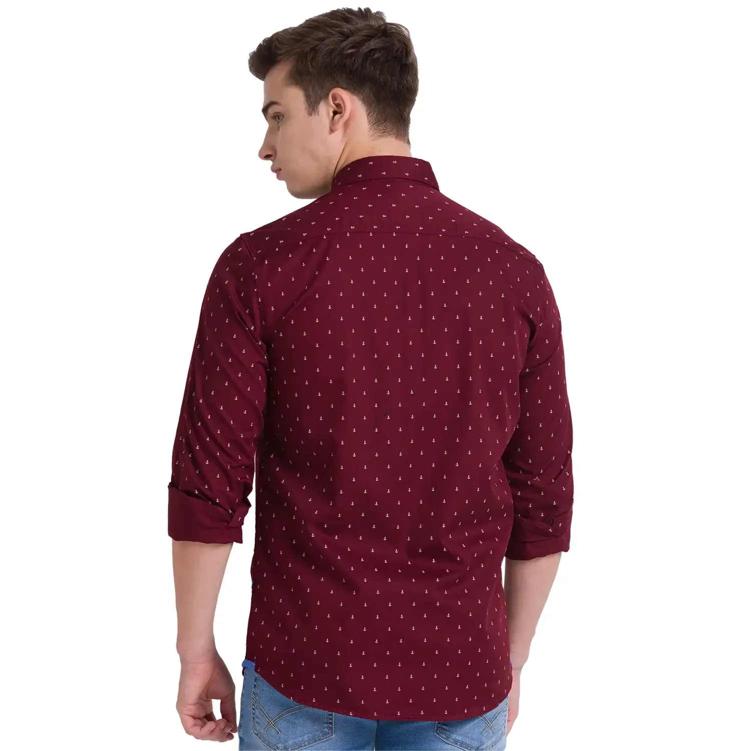 Men Red Slim Fit Print Cotton Full Sleeve Shirts - Image 4