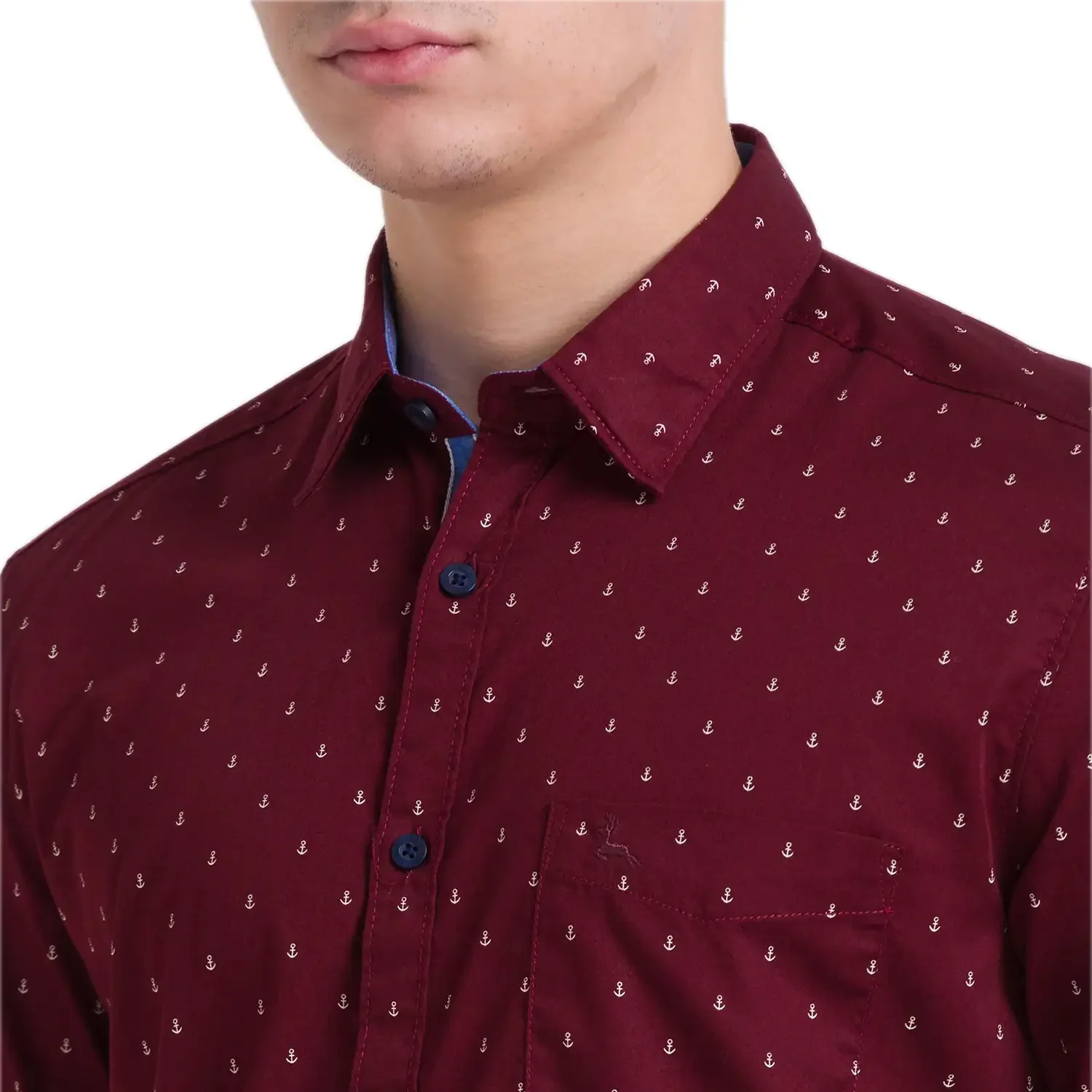 Men Red Slim Fit Print Cotton Full Sleeve Shirts - Image 6