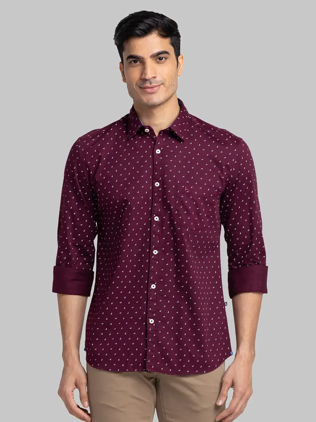 Men Red Slim Fit Print Cotton Full Sleeve Shirts