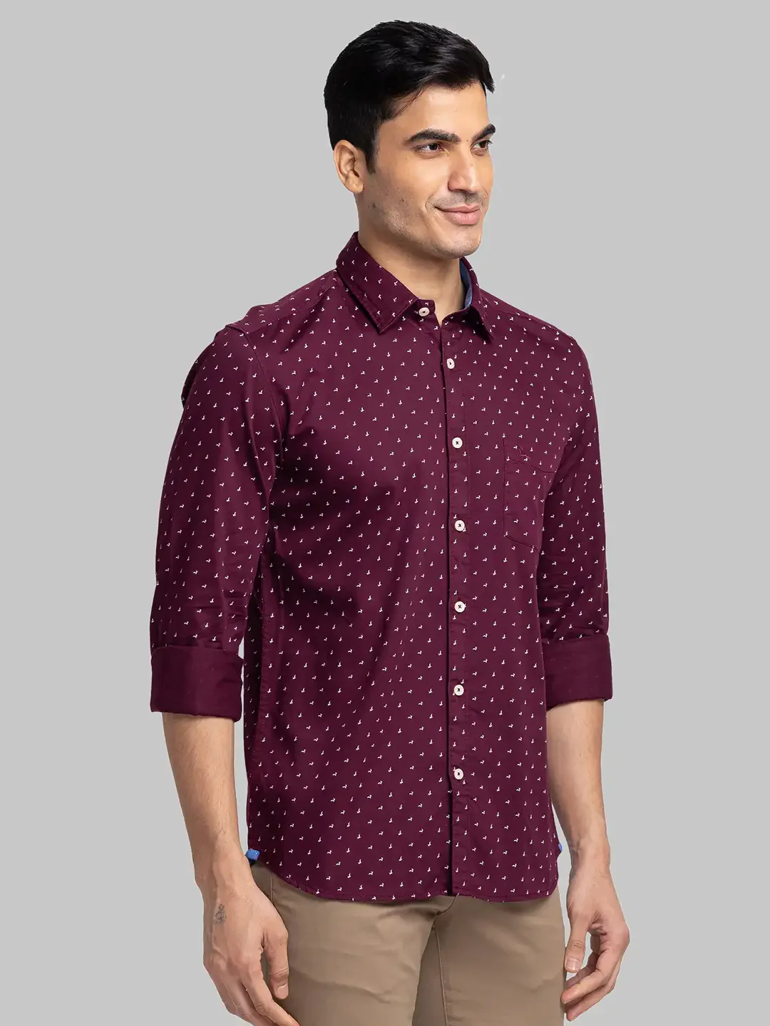 Men Red Slim Fit Print Cotton Full Sleeve Shirts - Image 2