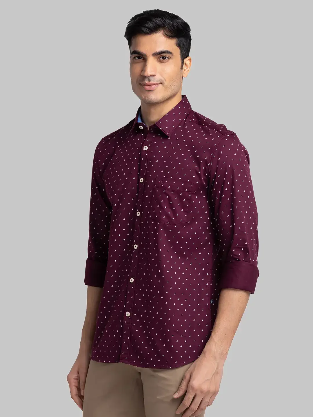 Men Red Slim Fit Print Cotton Full Sleeve Shirts - Image 3