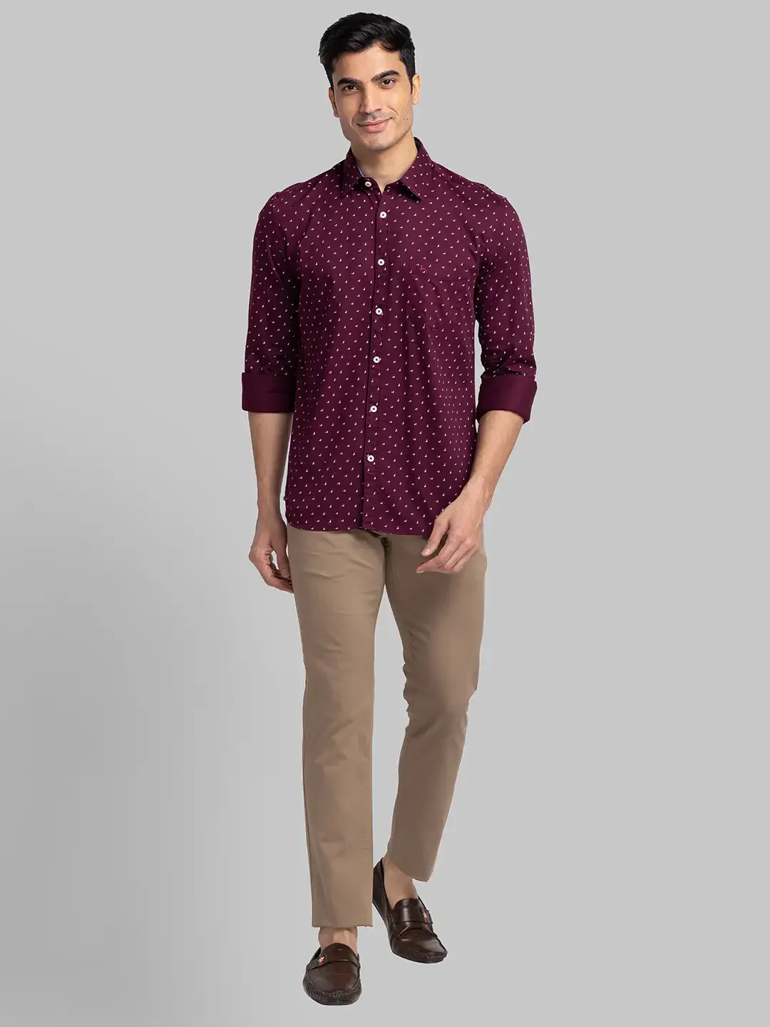 Men Red Slim Fit Print Cotton Full Sleeve Shirts - Image 5