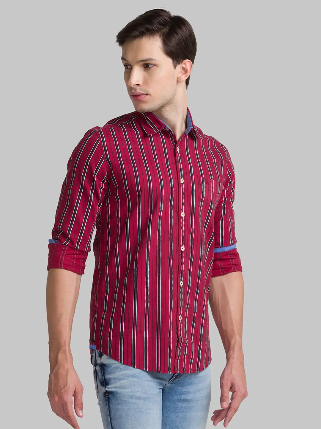 Men Red Slim Fit Print Cotton Full Sleeve Shirts - Image 2