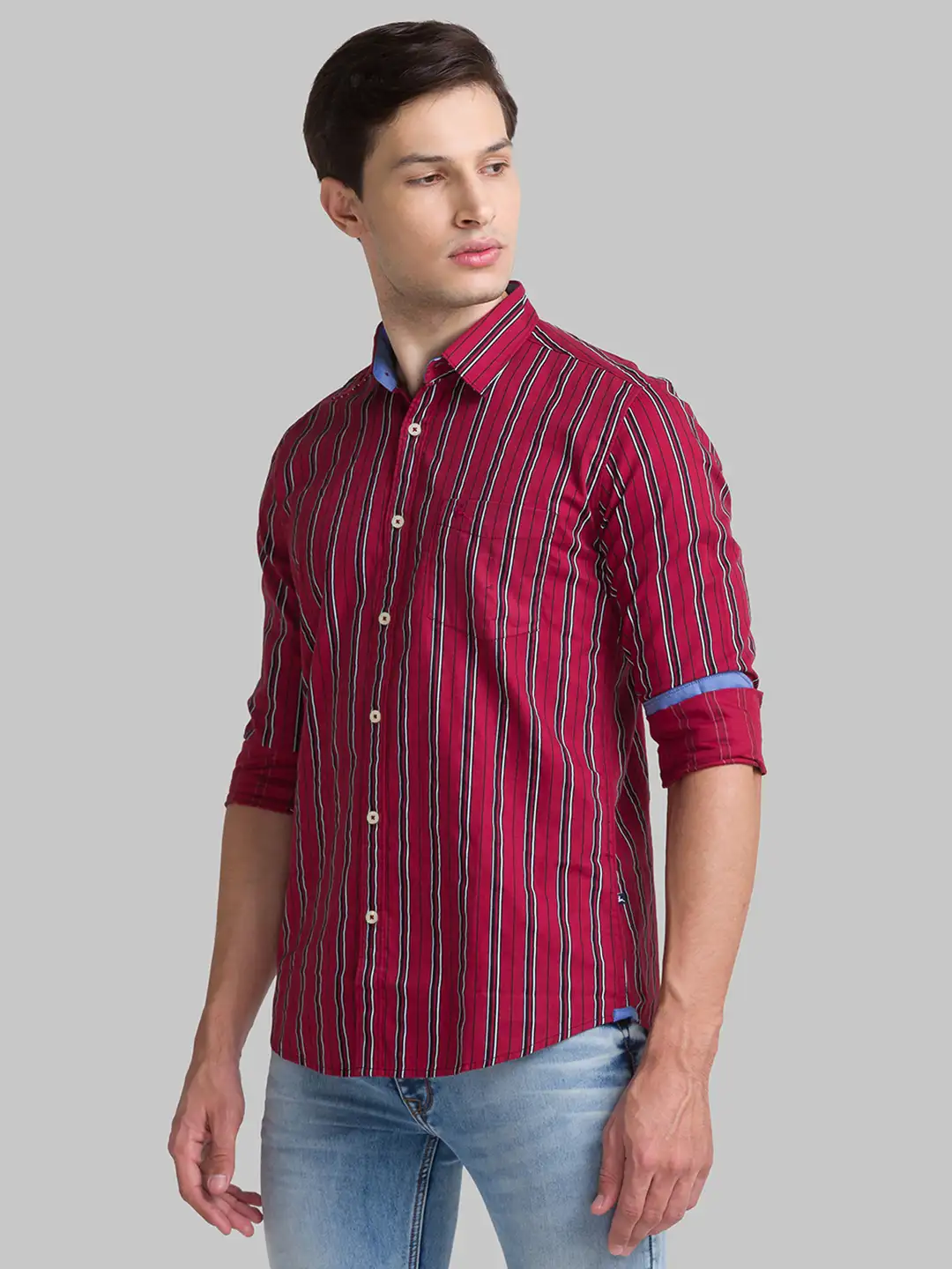Men Red Slim Fit Print Cotton Full Sleeve Shirts - Image 3