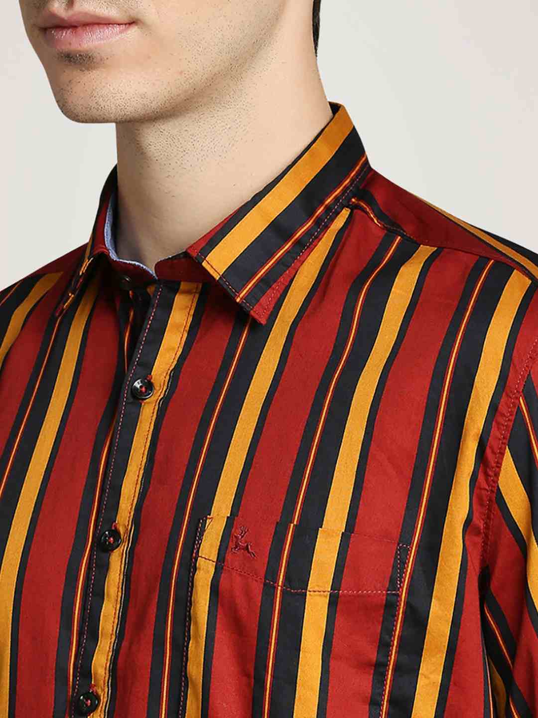 Men Red Slim Fit Print Cotton Full Sleeve Shirts