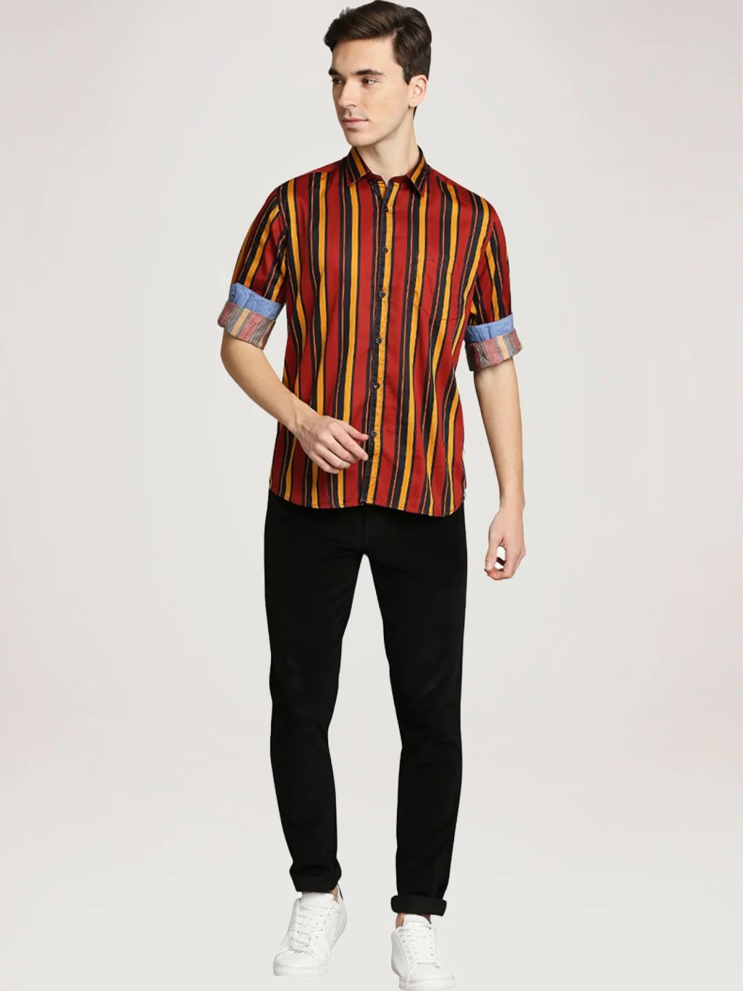 Men Red Slim Fit Print Cotton Full Sleeve Shirts - Image 2