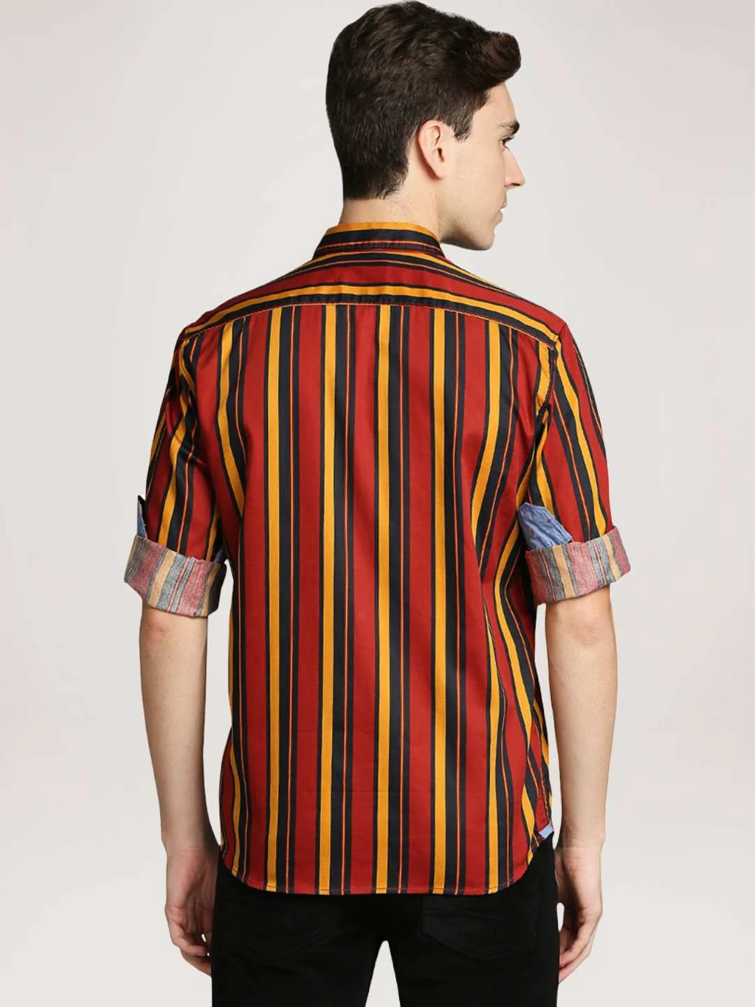 Men Red Slim Fit Print Cotton Full Sleeve Shirts - Image 3