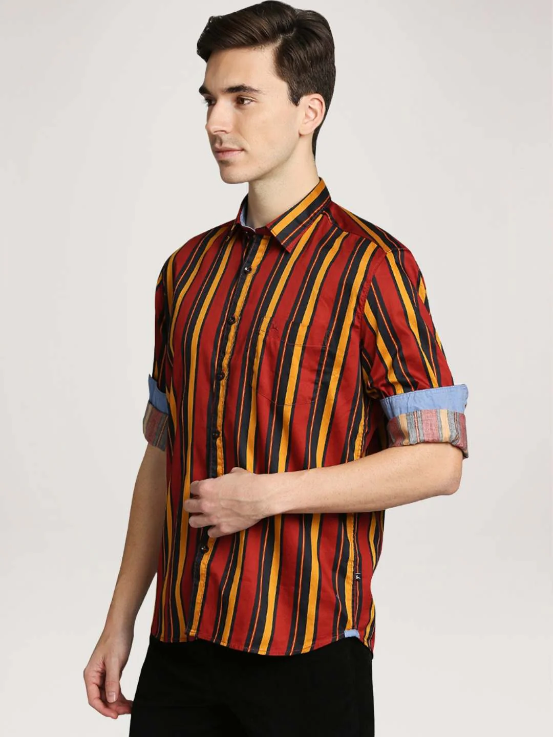 Men Red Slim Fit Print Cotton Full Sleeve Shirts - Image 4