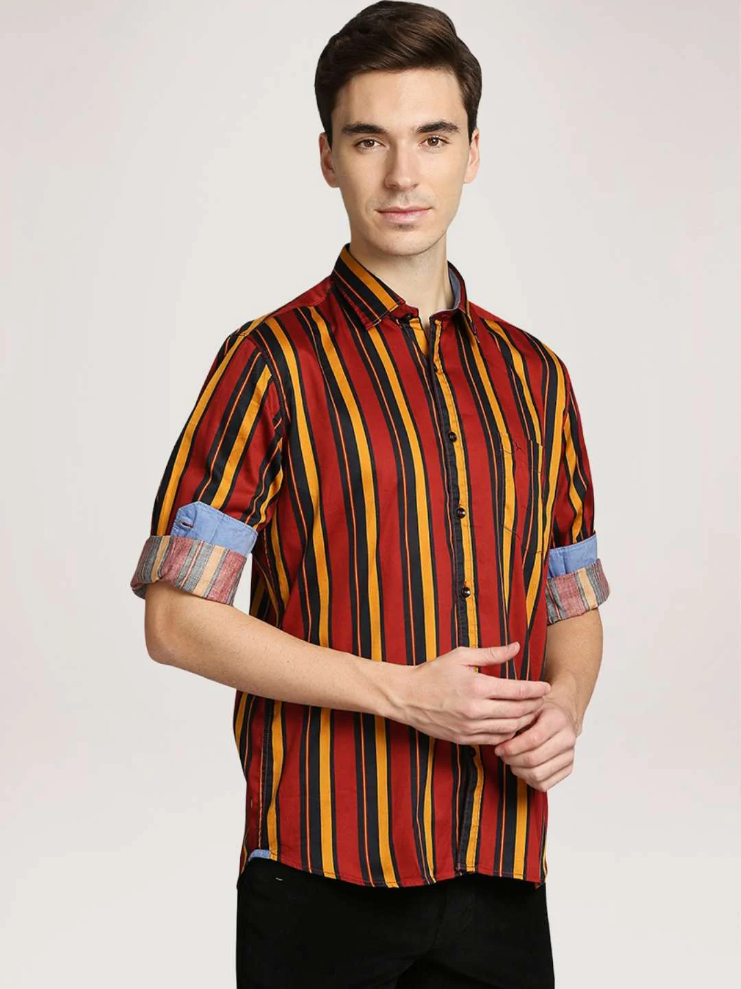 Men Red Slim Fit Print Cotton Full Sleeve Shirts - Image 5