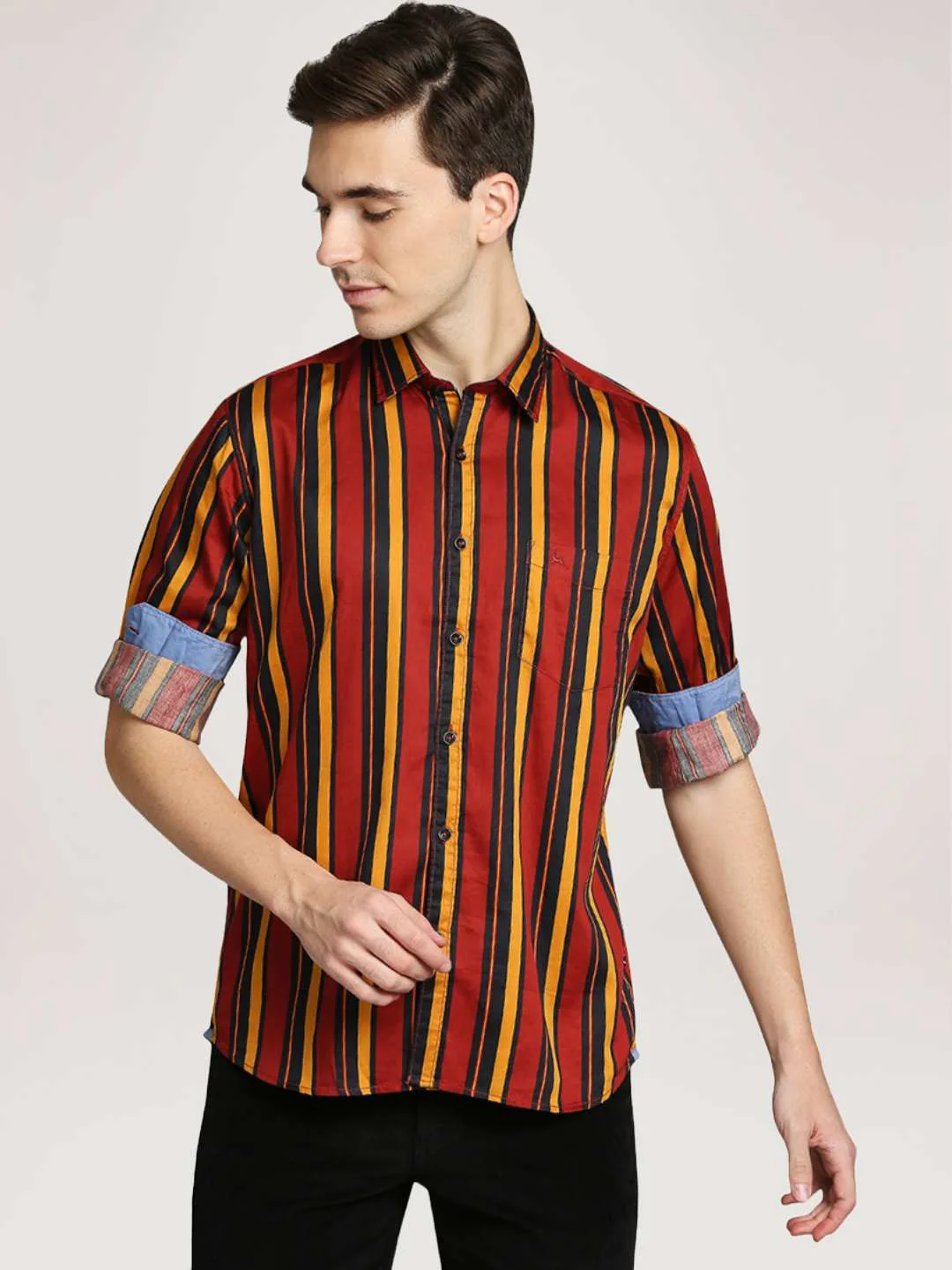 Men Red Slim Fit Print Cotton Full Sleeve Shirts - Image 6