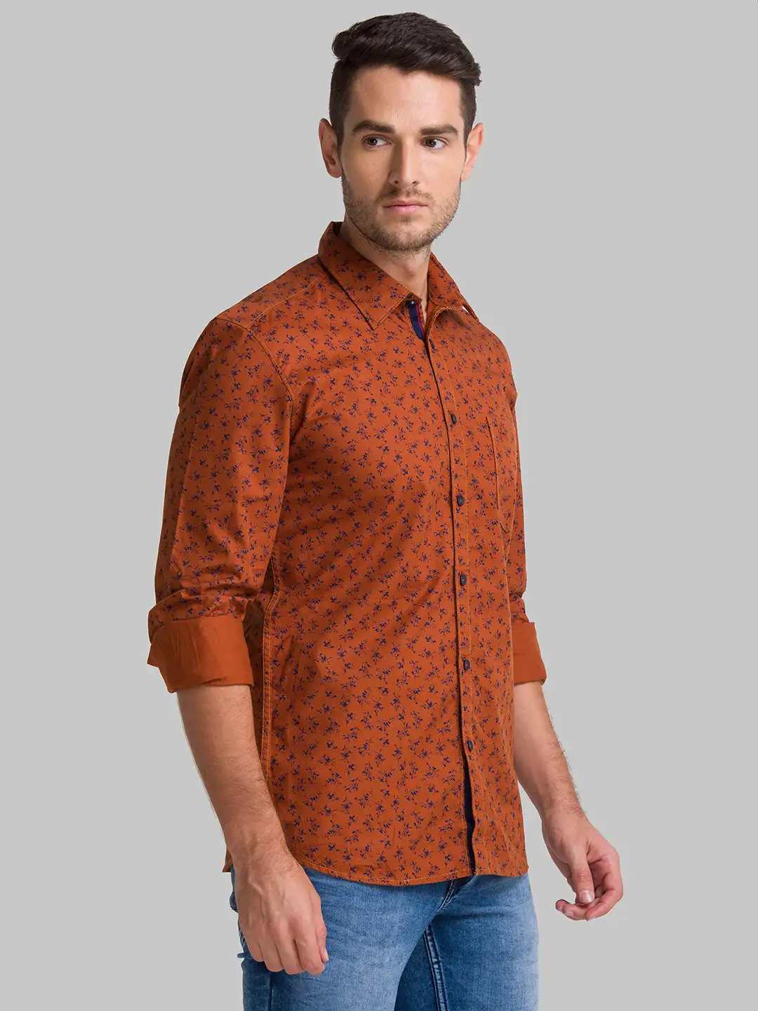 Men Red Slim Fit Print Cotton Full Sleeve Shirts - Image 2