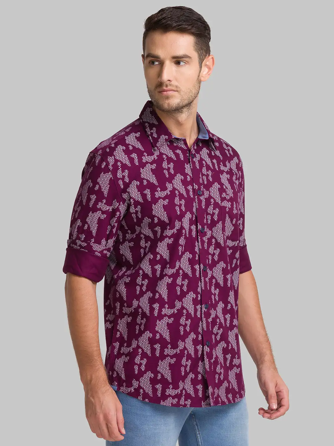 Men Red Slim Fit Print Cotton Full Sleeve Shirts - Image 2