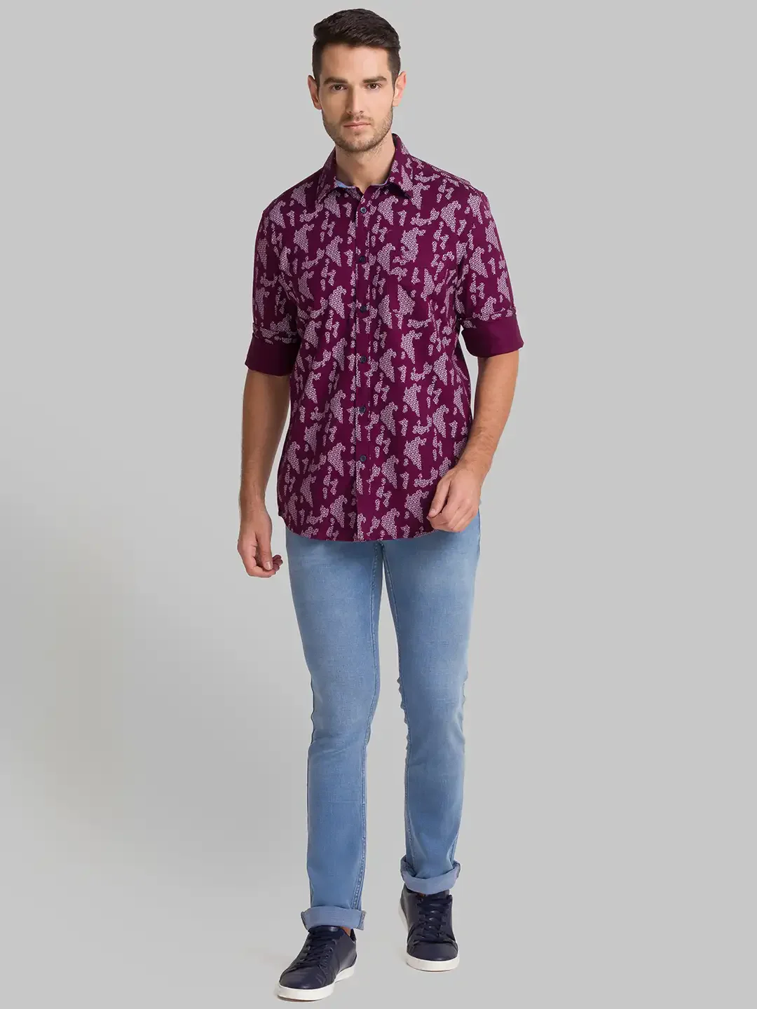 Men Red Slim Fit Print Cotton Full Sleeve Shirts - Image 5