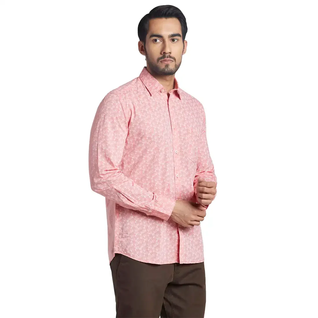 Men Red Slim Fit Print Cotton Full Sleeve Shirts - Image 2