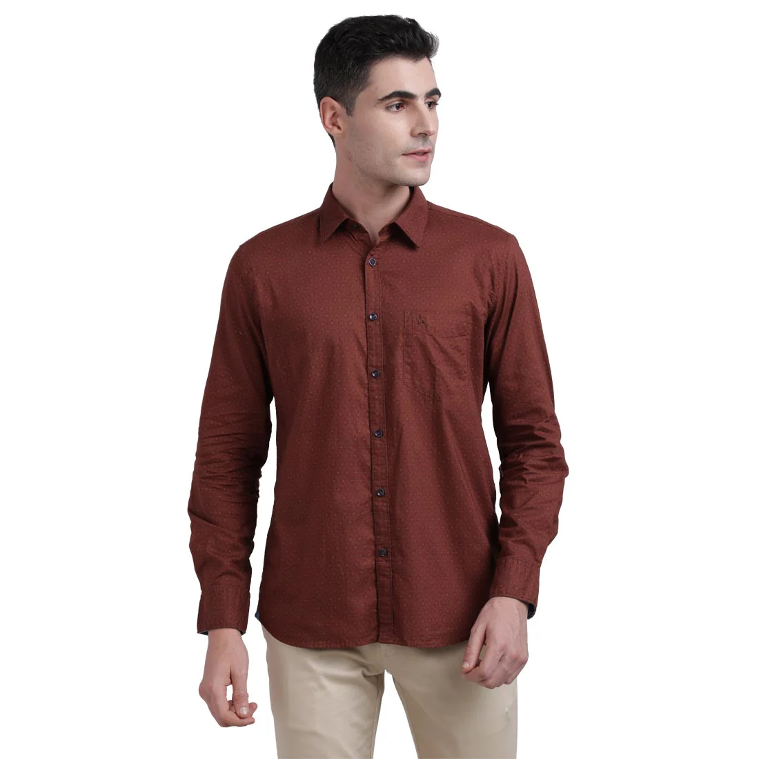Men Red Slim Fit Print Cotton Full Sleeve Shirts