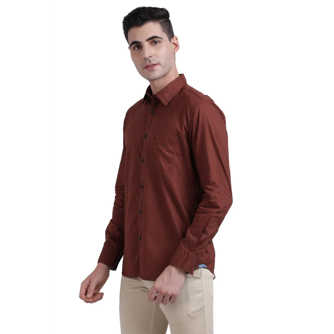 Men Red Slim Fit Print Cotton Full Sleeve Shirts - Image 3