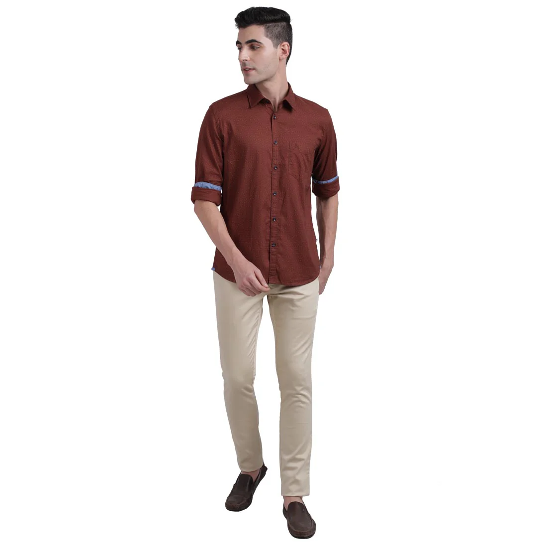 Men Red Slim Fit Print Cotton Full Sleeve Shirts - Image 5