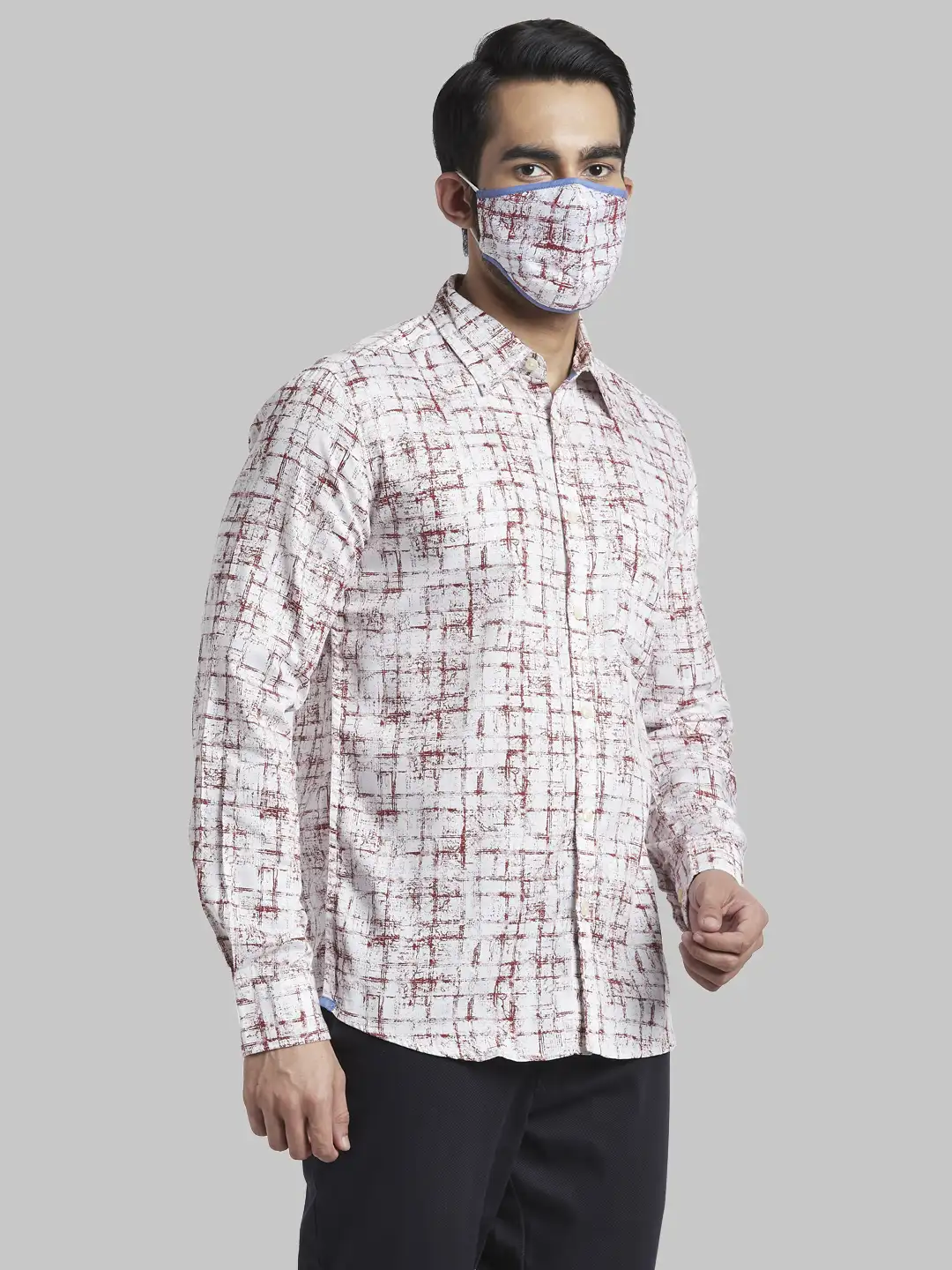 Men Red Slim Fit Print Cotton Full Sleeve Shirts - Image 2
