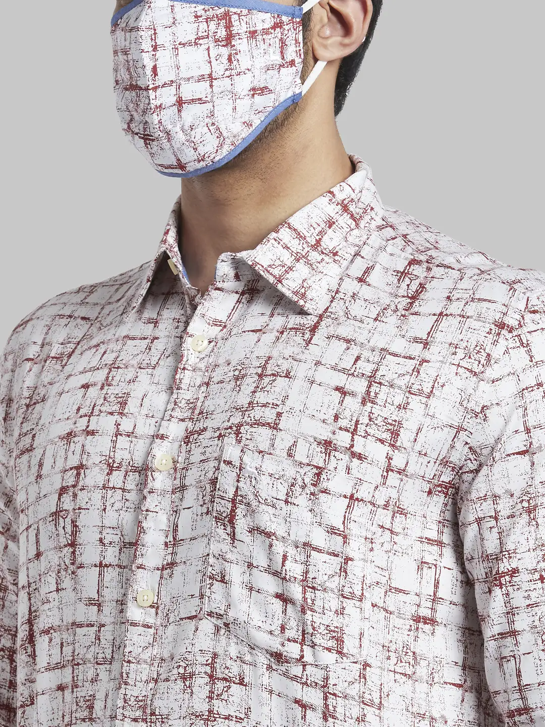 Men Red Slim Fit Print Cotton Full Sleeve Shirts - Image 6