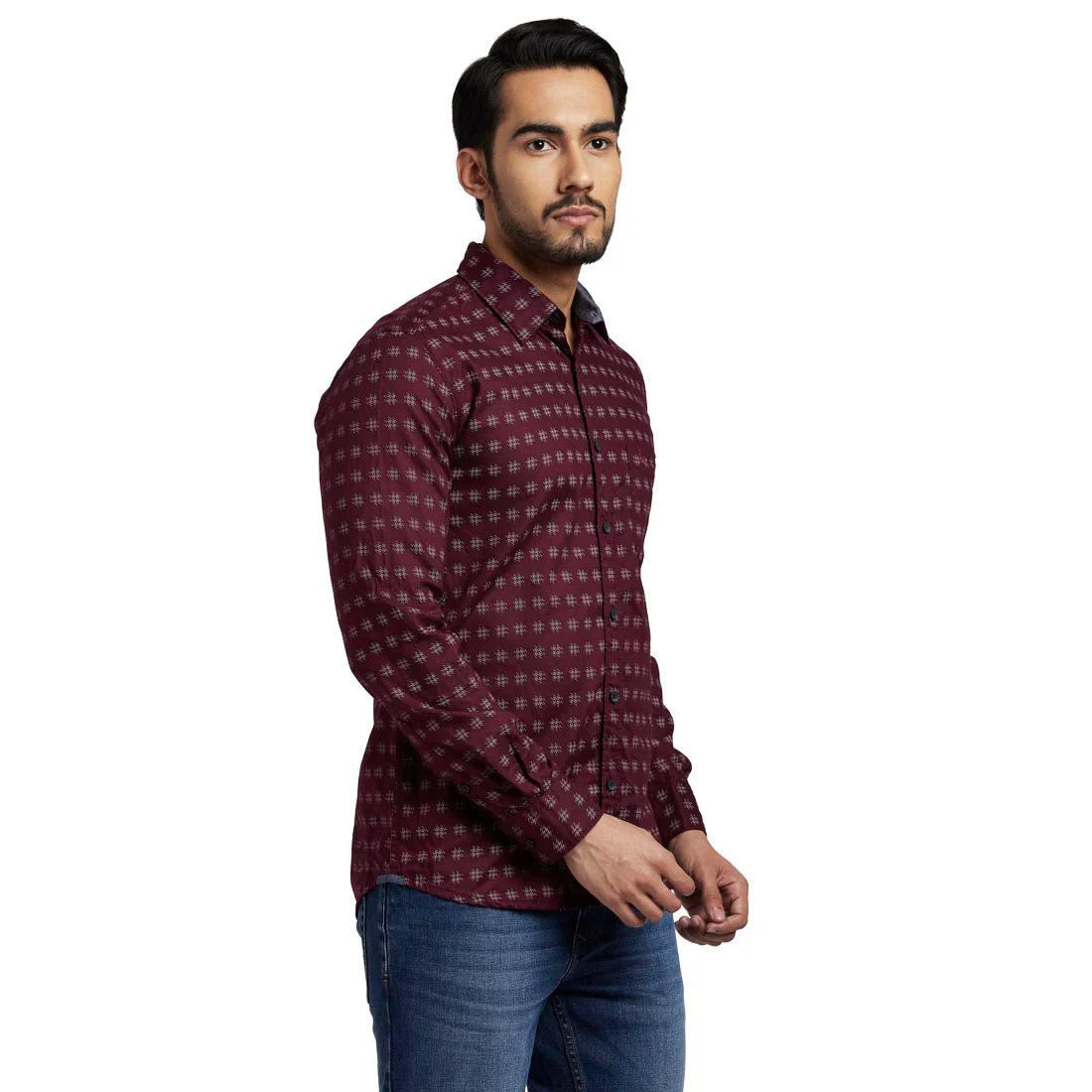 Men Red Slim Fit Print Cotton Full Sleeve Shirts - Image 2