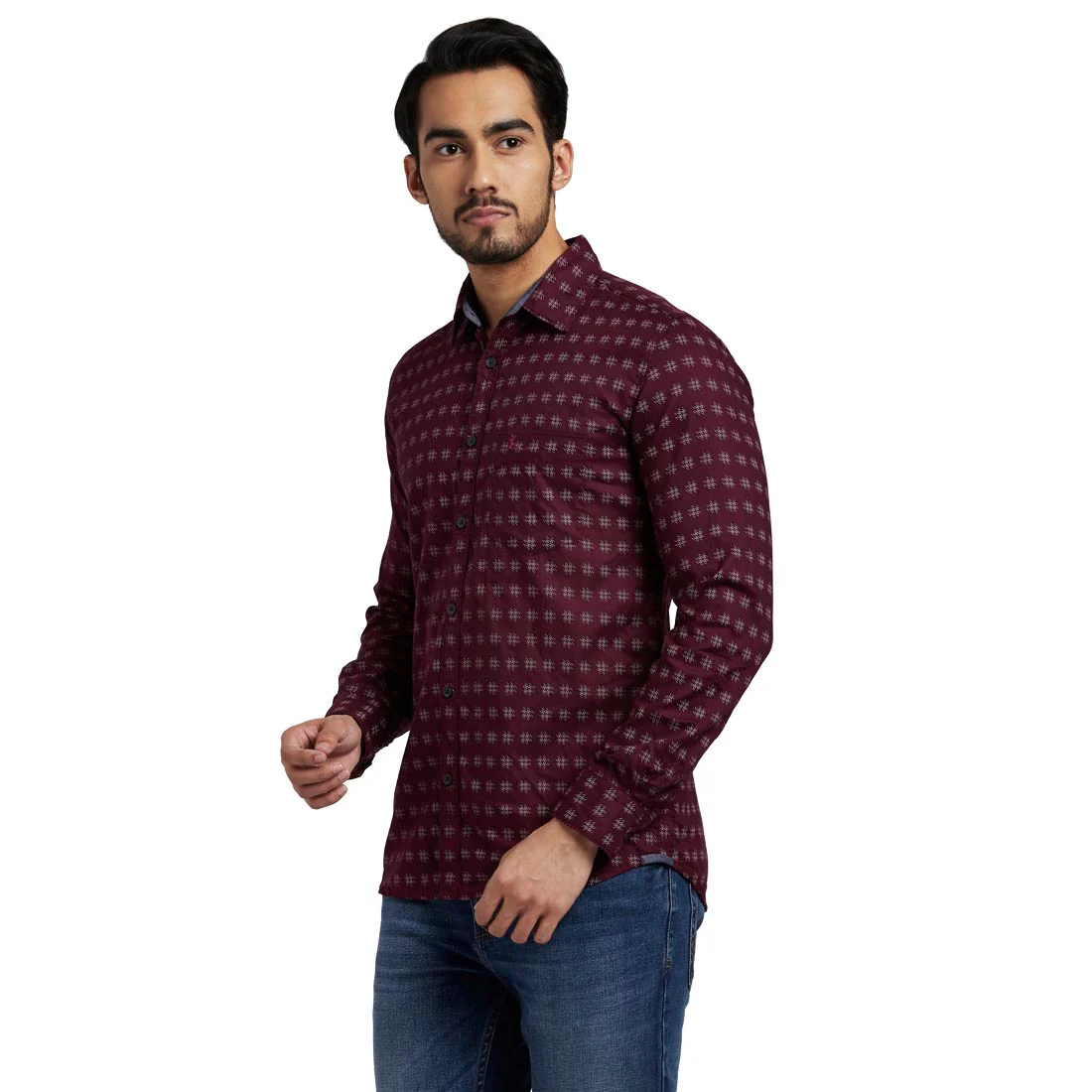 Men Red Slim Fit Print Cotton Full Sleeve Shirts - Image 3