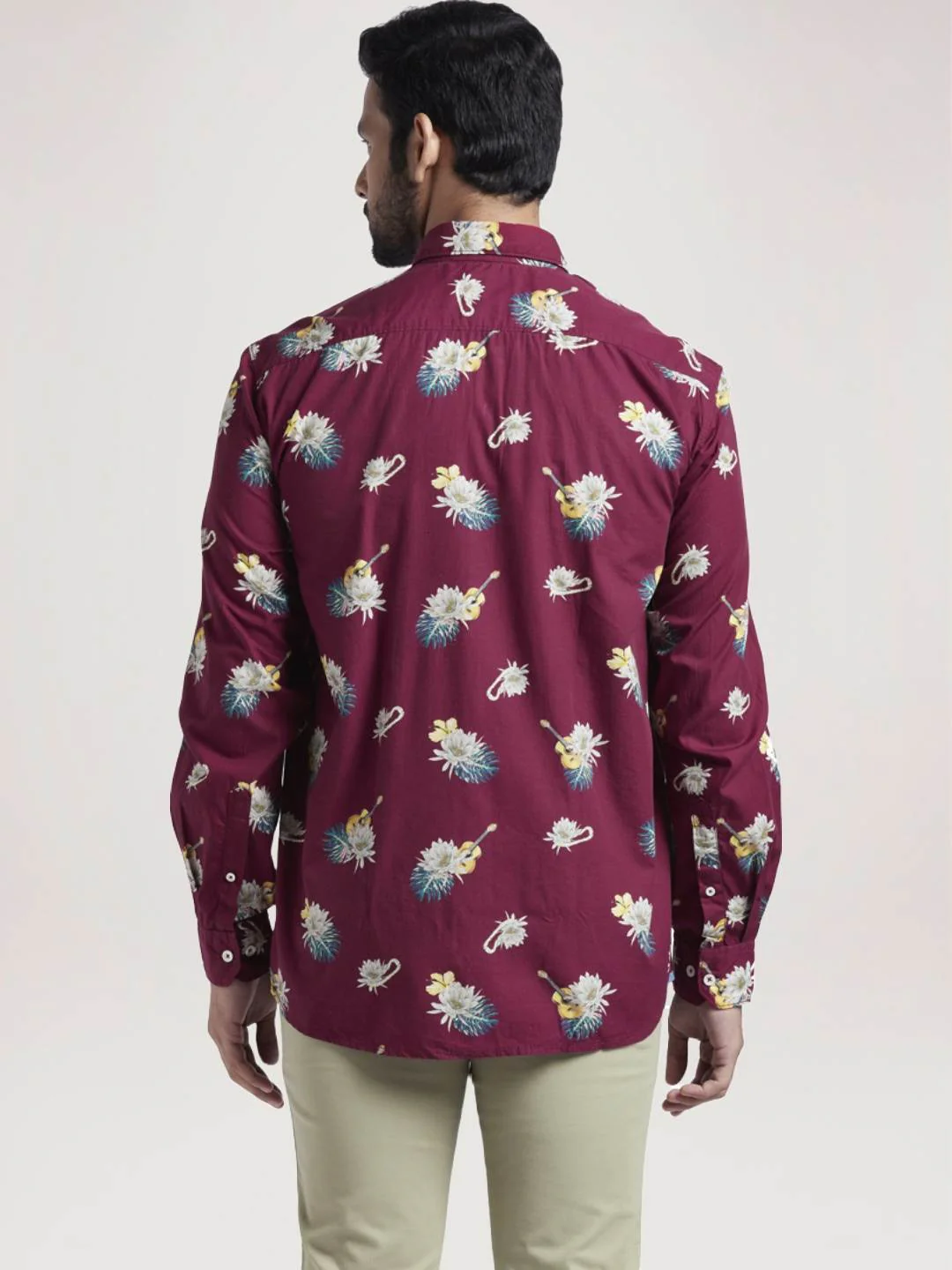 Men Red Slim Fit Print Cotton Full Sleeve Shirts - Image 3