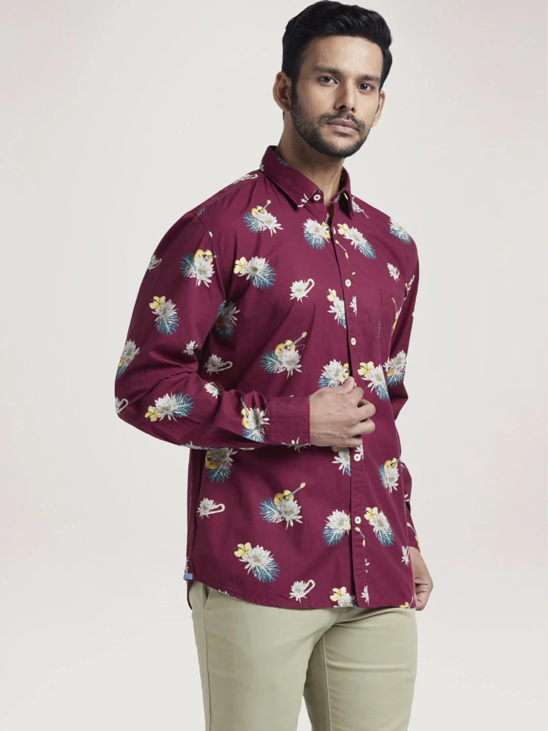 Men Red Slim Fit Print Cotton Full Sleeve Shirts - Image 5