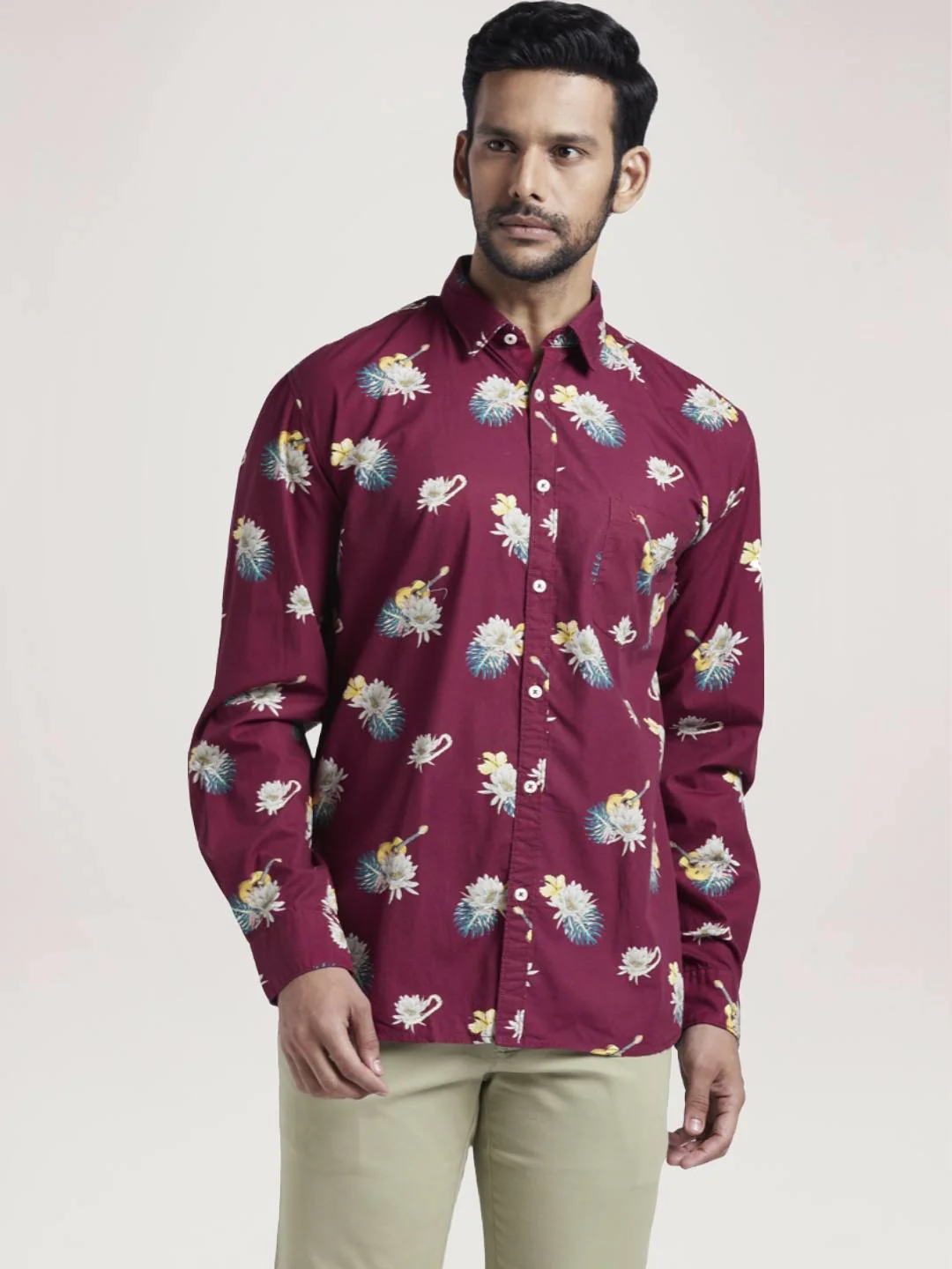 Men Red Slim Fit Print Cotton Full Sleeve Shirts - Image 6