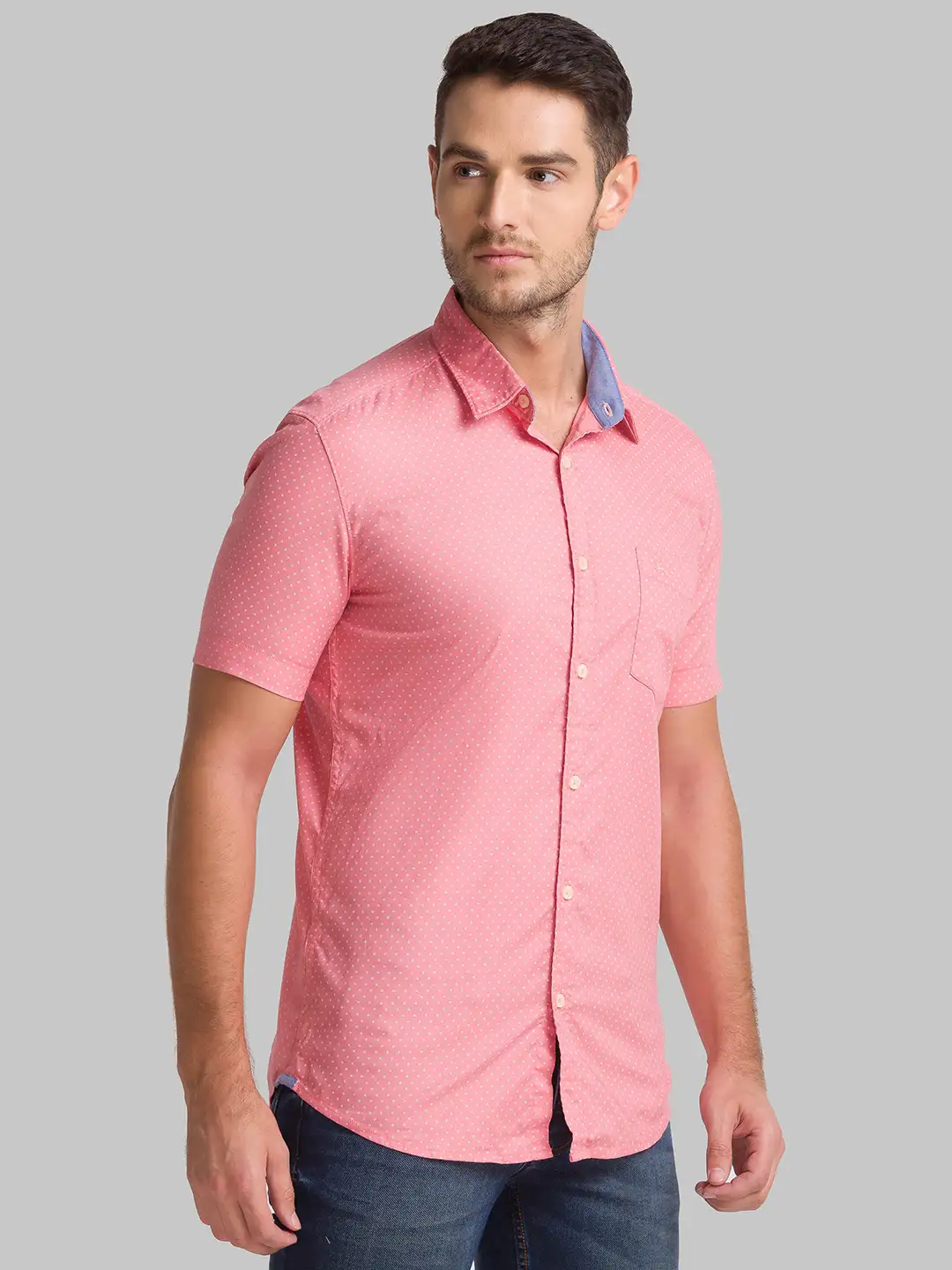 Men Red Slim Fit Print Cotton Half Sleeve Shirts - Image 2