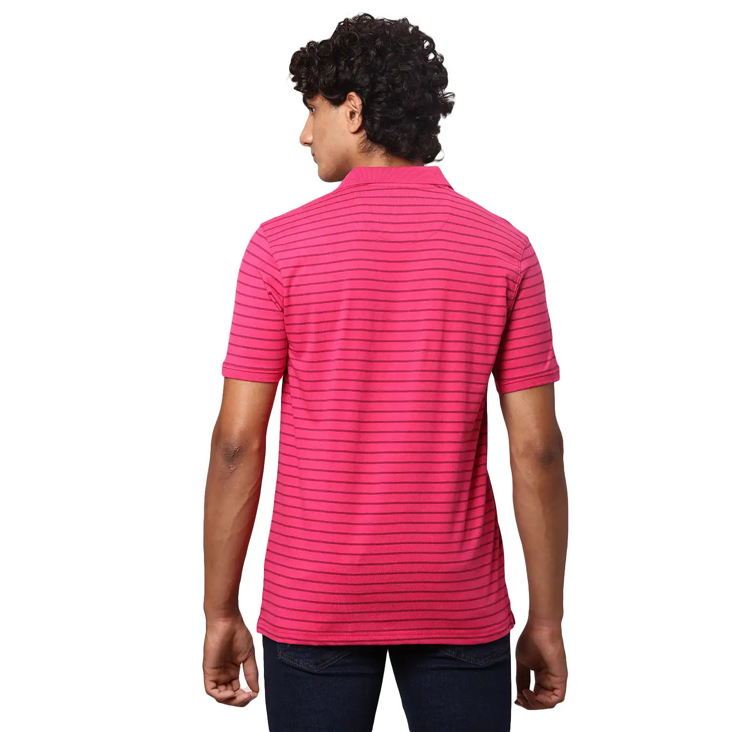 Men Red Slim Fit Print Cotton Polyester Blend Round Neck Collar Polo T-Shirt - Image 5