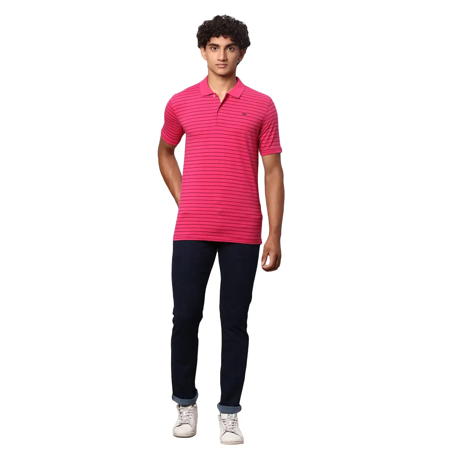 Men Red Slim Fit Print Cotton Polyester Blend Round Neck Collar Polo T-Shirt - Image 6