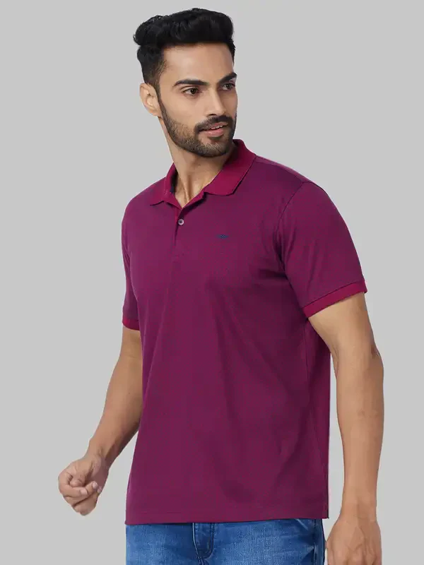 Men Red Slim Fit Print Cotton Polyester Blend Round Neck Collar Polo T-Shirt - Image 3