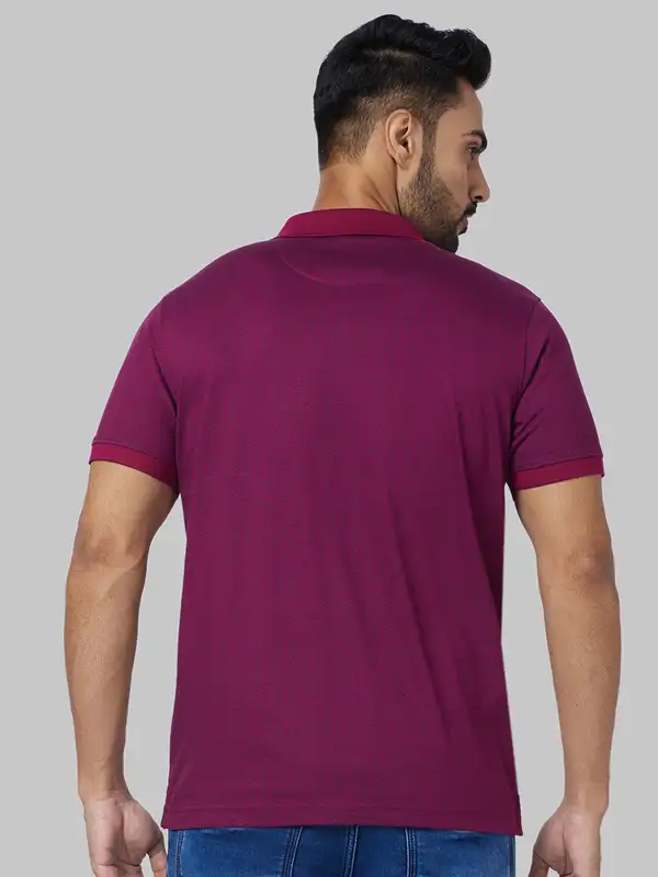 Men Red Slim Fit Print Cotton Polyester Blend Round Neck Collar Polo T-Shirt - Image 4
