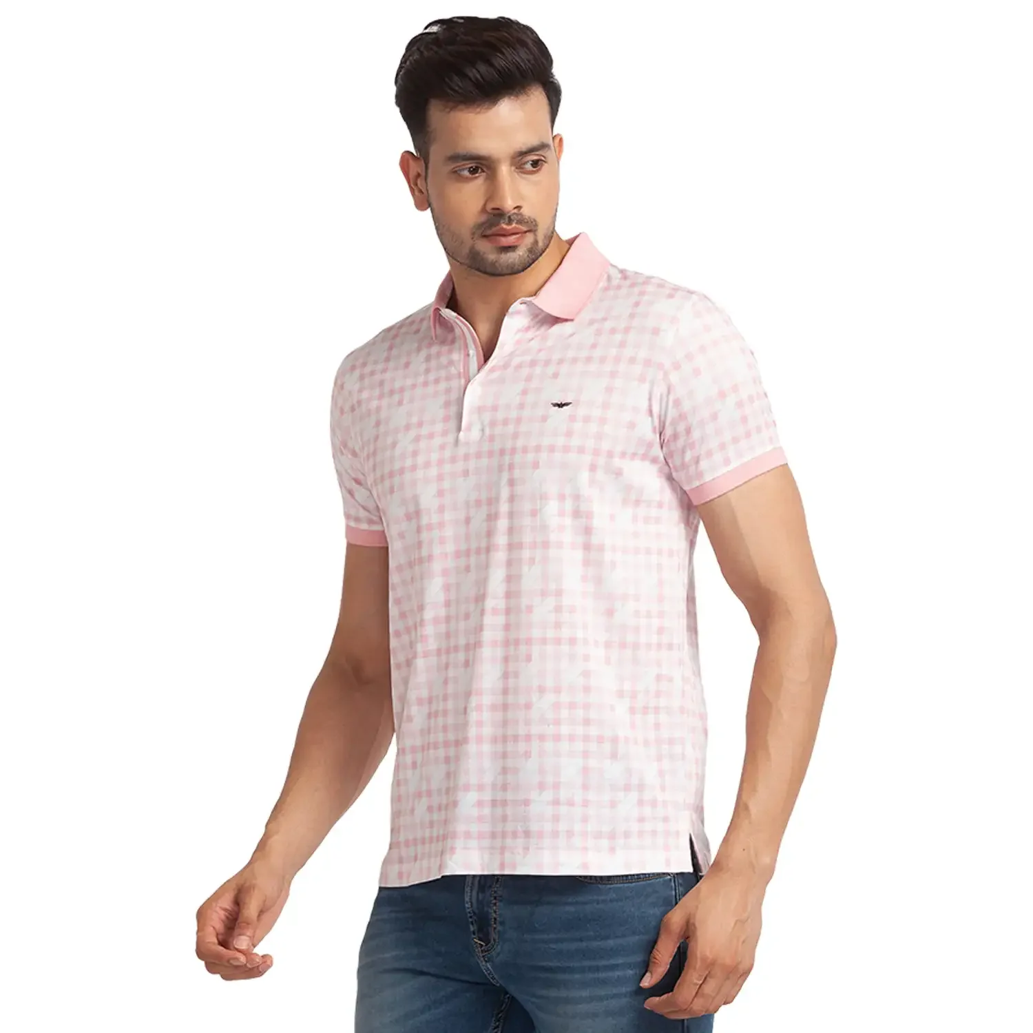 Men Red Slim Fit Print Cotton Round Neck Collar Polo T-Shirt - Image 3