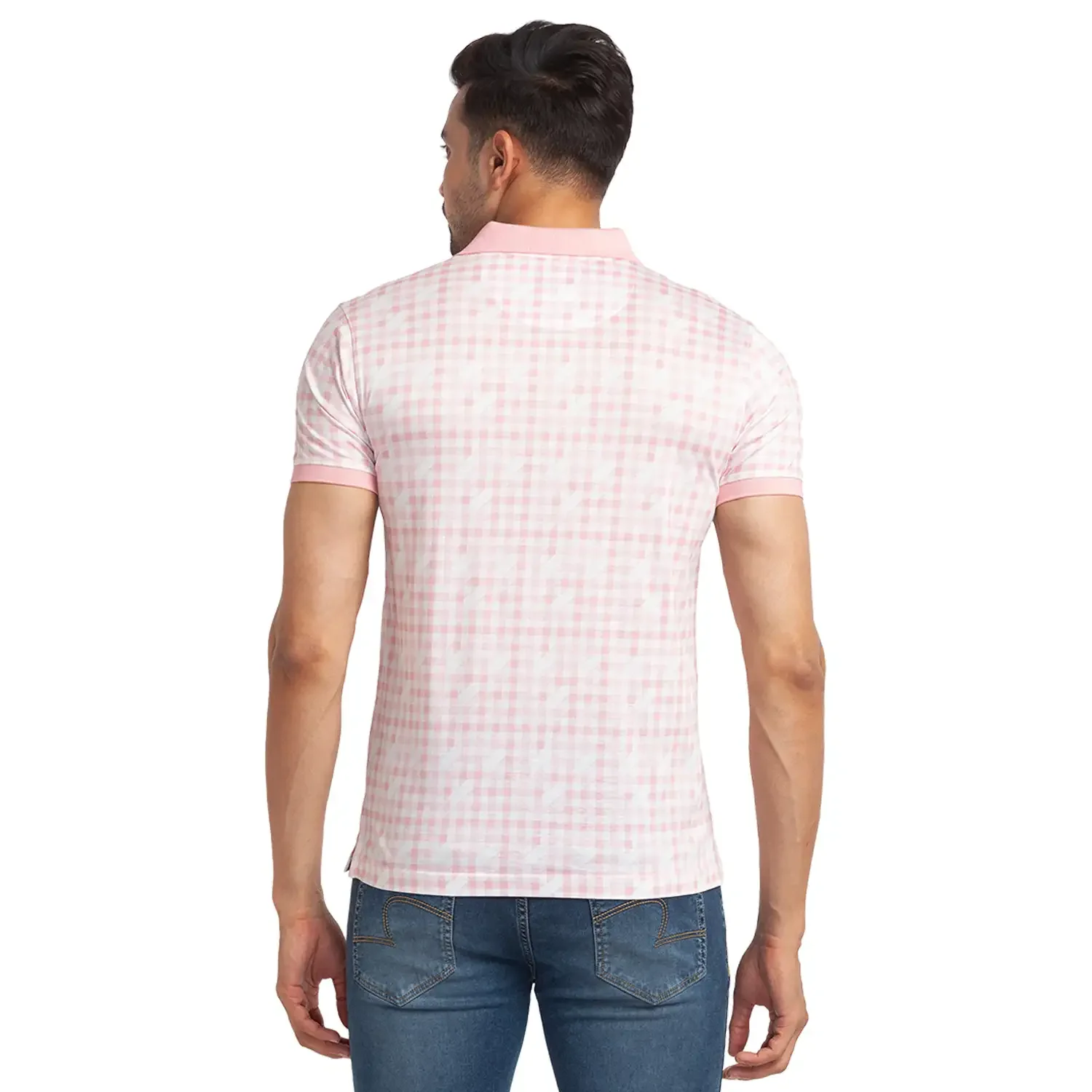 Men Red Slim Fit Print Cotton Round Neck Collar Polo T-Shirt - Image 4