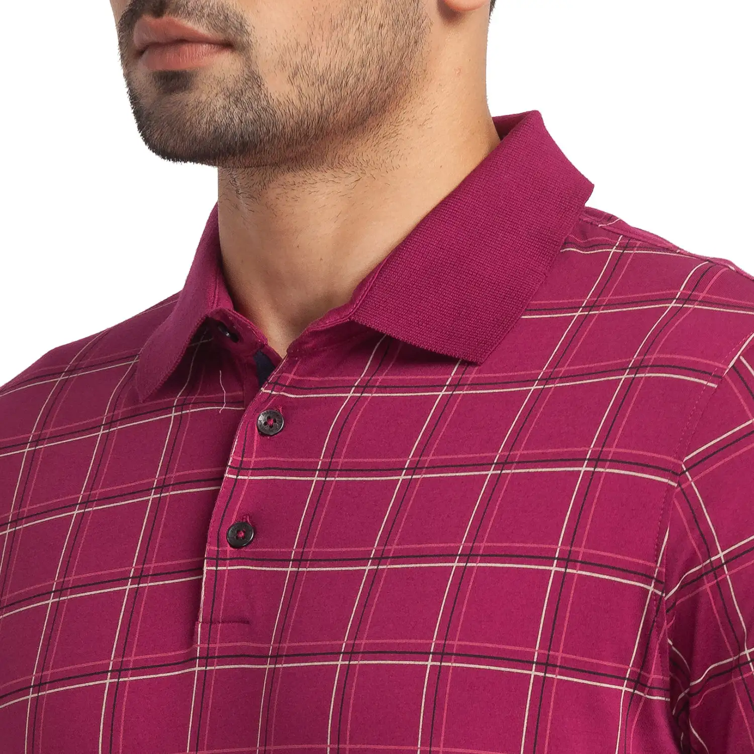 Men Red Slim Fit Print Cotton Round Neck Collar Polo T-Shirt - Image 6