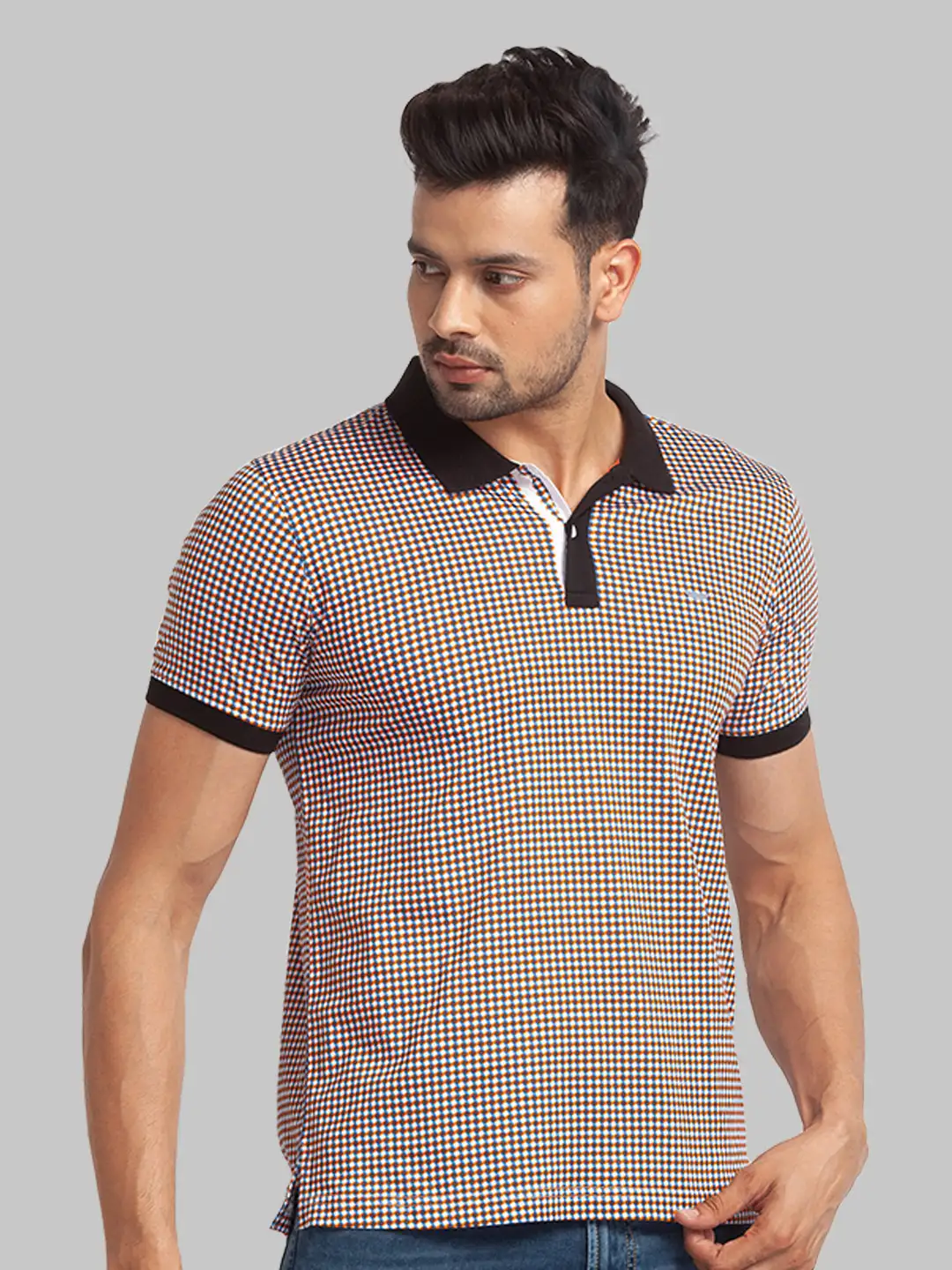 Men Red Slim Fit Print Cotton Round Neck Collar Polo T-Shirt - Image 3