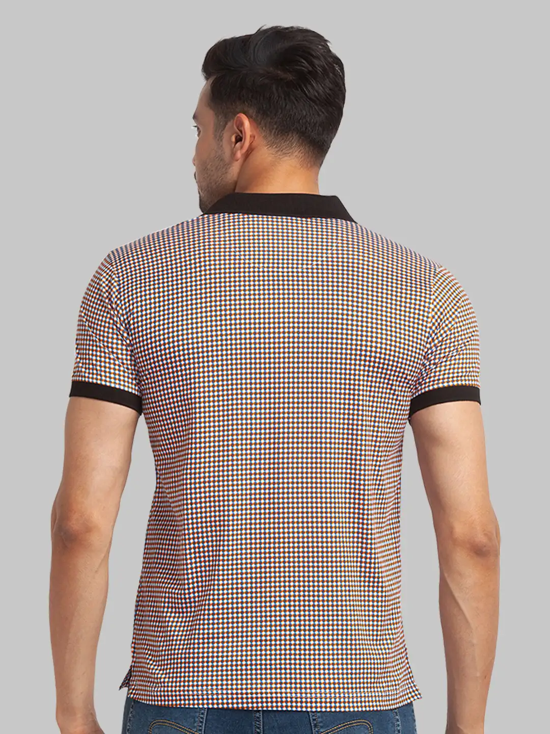 Men Red Slim Fit Print Cotton Round Neck Collar Polo T-Shirt - Image 4