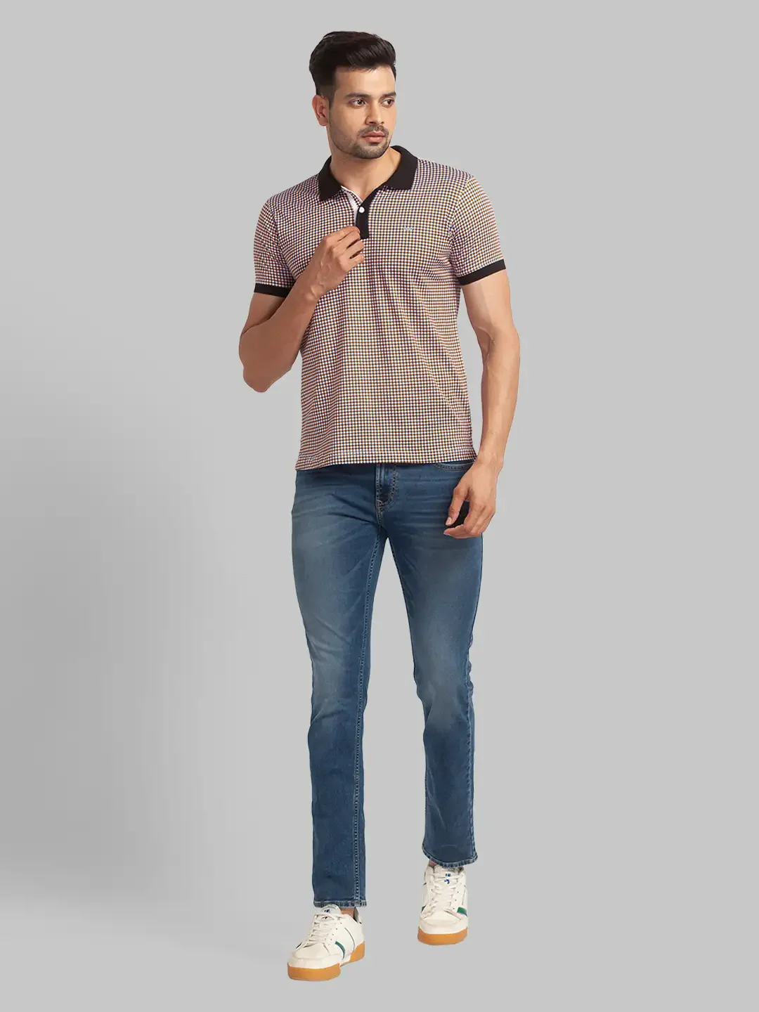Men Red Slim Fit Print Cotton Round Neck Collar Polo T-Shirt - Image 5