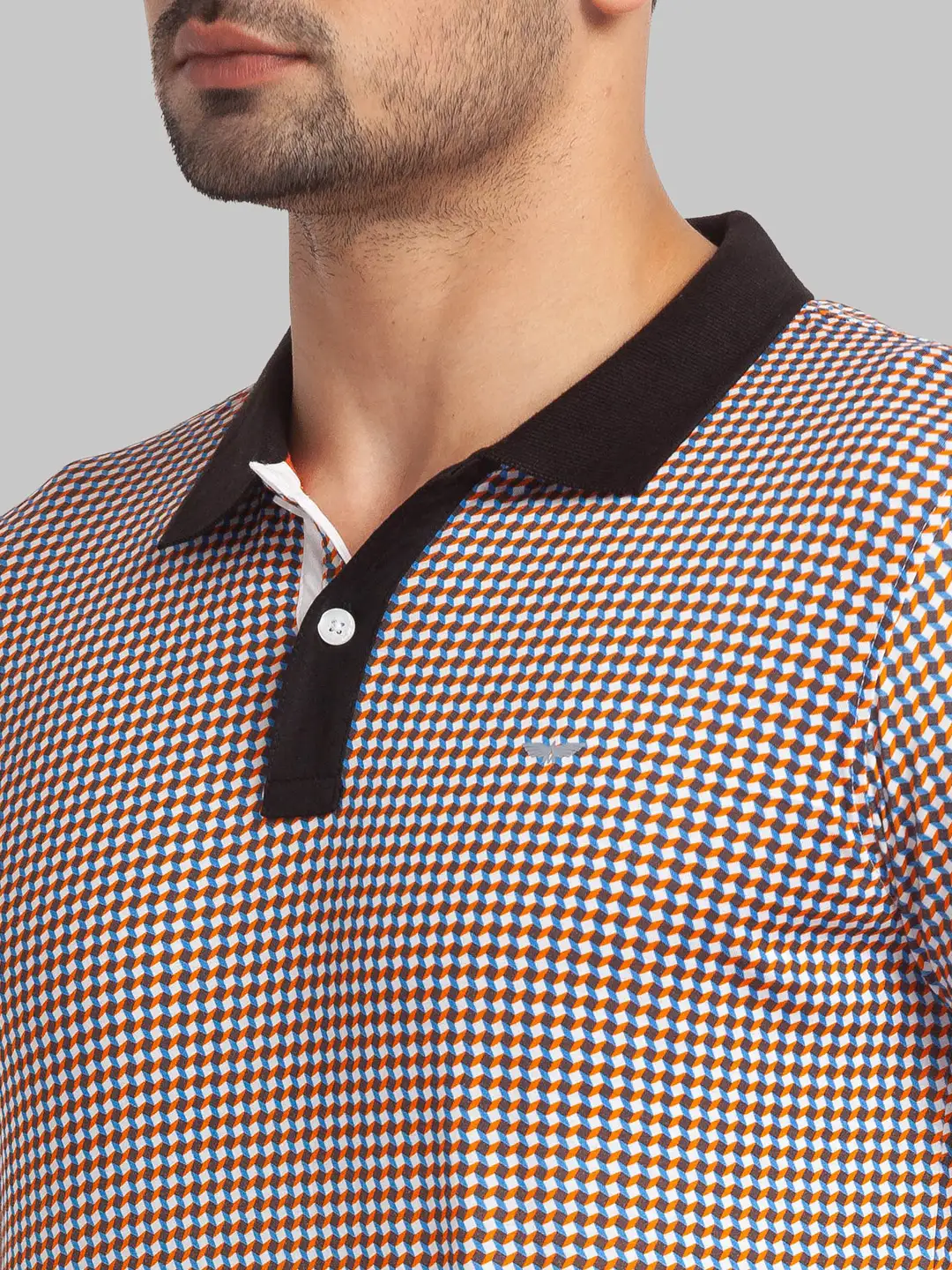Men Red Slim Fit Print Cotton Round Neck Collar Polo T-Shirt - Image 6