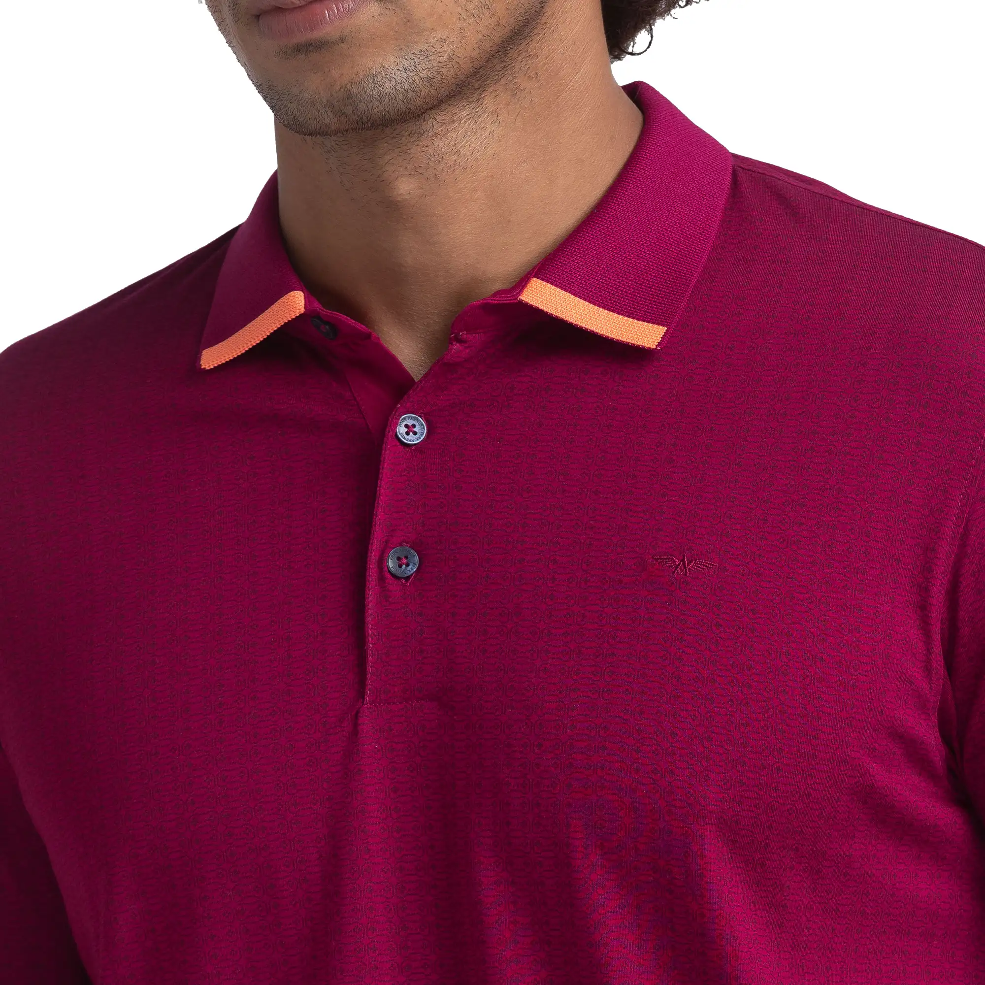 Men Red Slim Fit Print Cotton Round Neck Collar Polo T-Shirt - Image 6