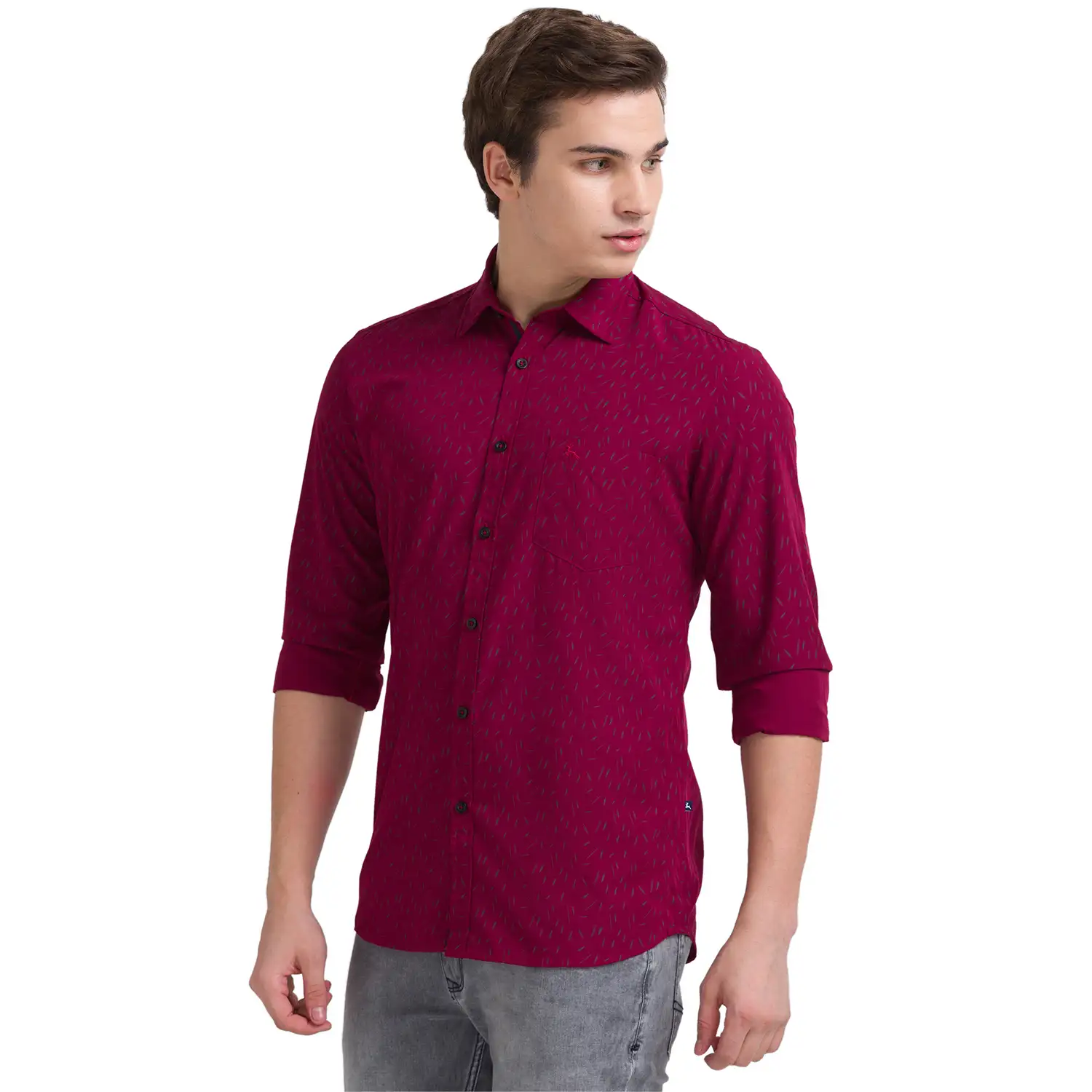 Men Red Slim Fit Print Polyester Blend Full Sleeve Shirts - Image 2