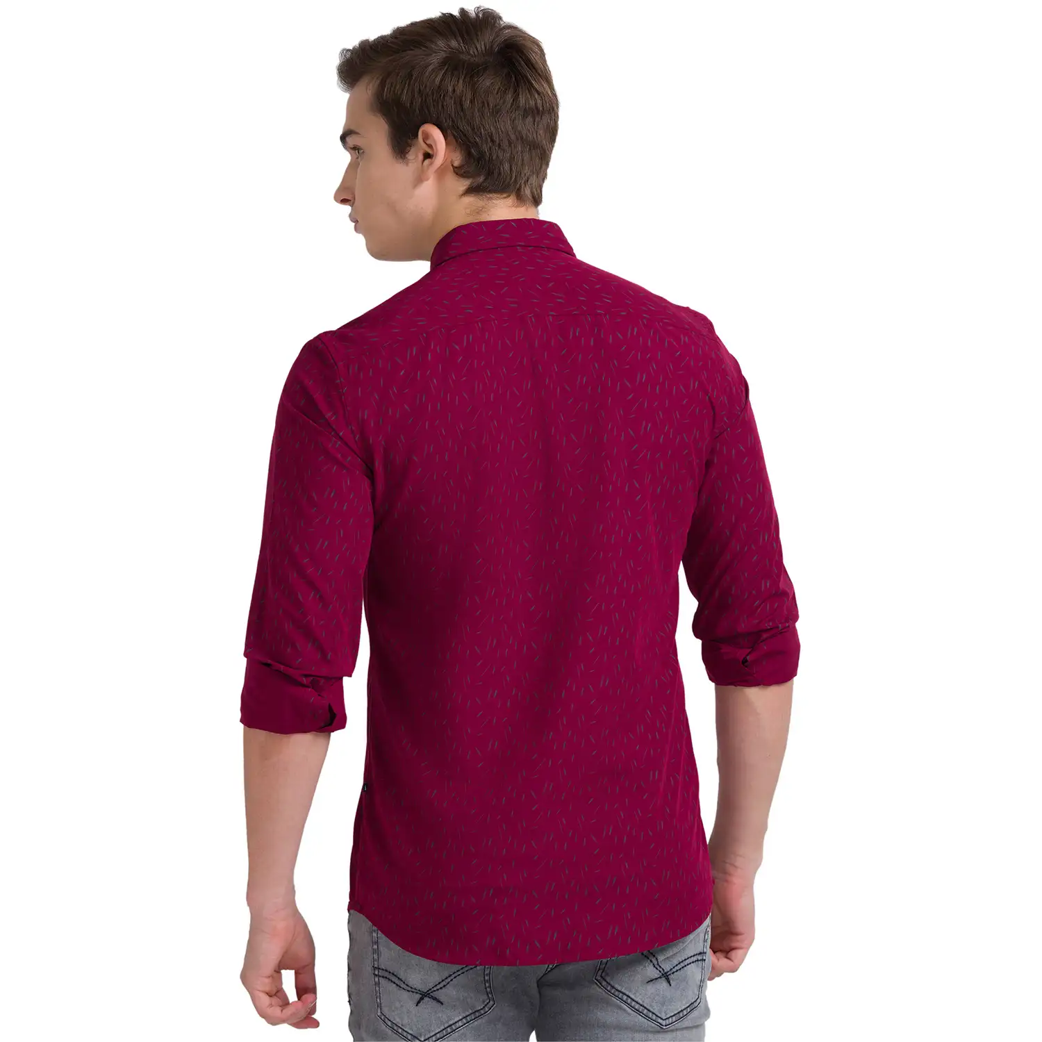 Men Red Slim Fit Print Polyester Blend Full Sleeve Shirts - Image 3