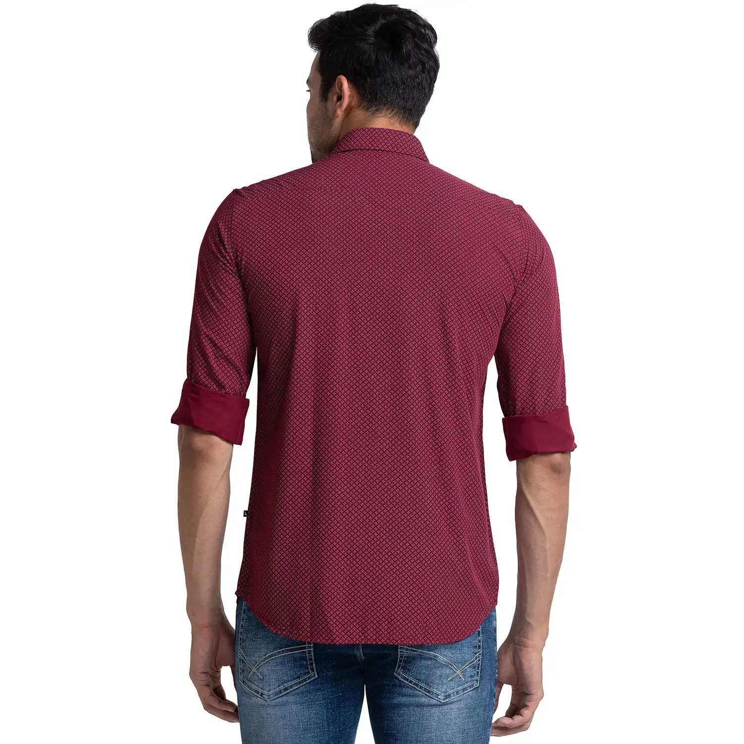 Men Red Slim Fit Print Polyester Blend Full Sleeve Shirts - Image 4