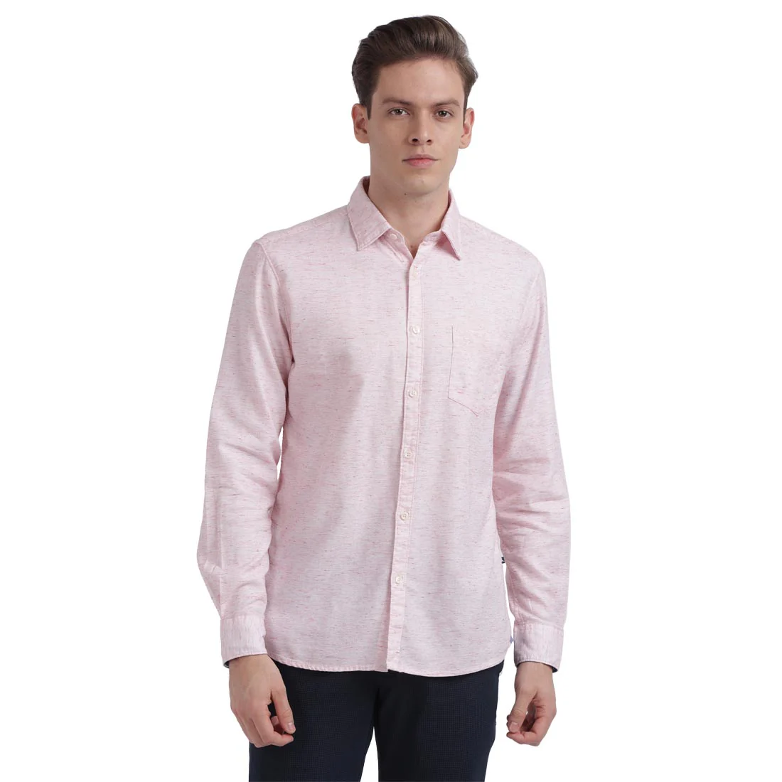 Men Red Slim Fit Solid Cotton Blend Full Sleeve Cutaway Collar Shirts