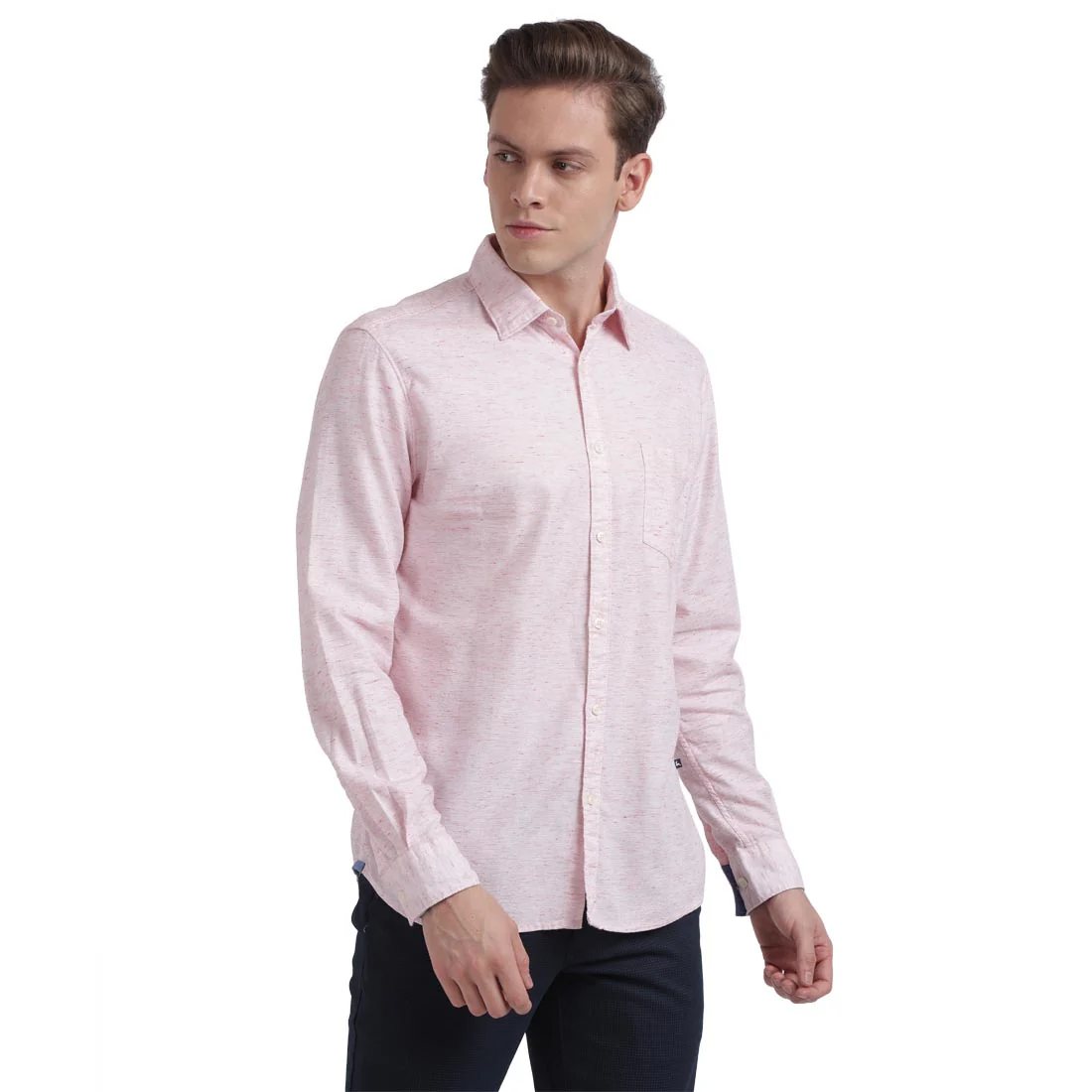 Men Red Slim Fit Solid Cotton Blend Full Sleeve Cutaway Collar Shirts - Image 2
