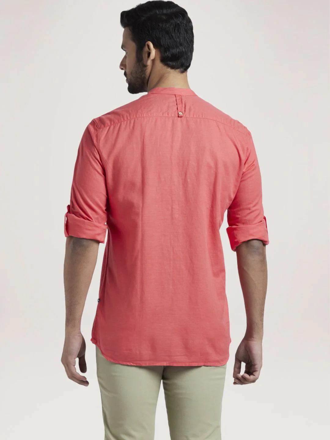 Men Red Slim Fit Solid Cotton Blend Full Sleeve Shirts - Image 3
