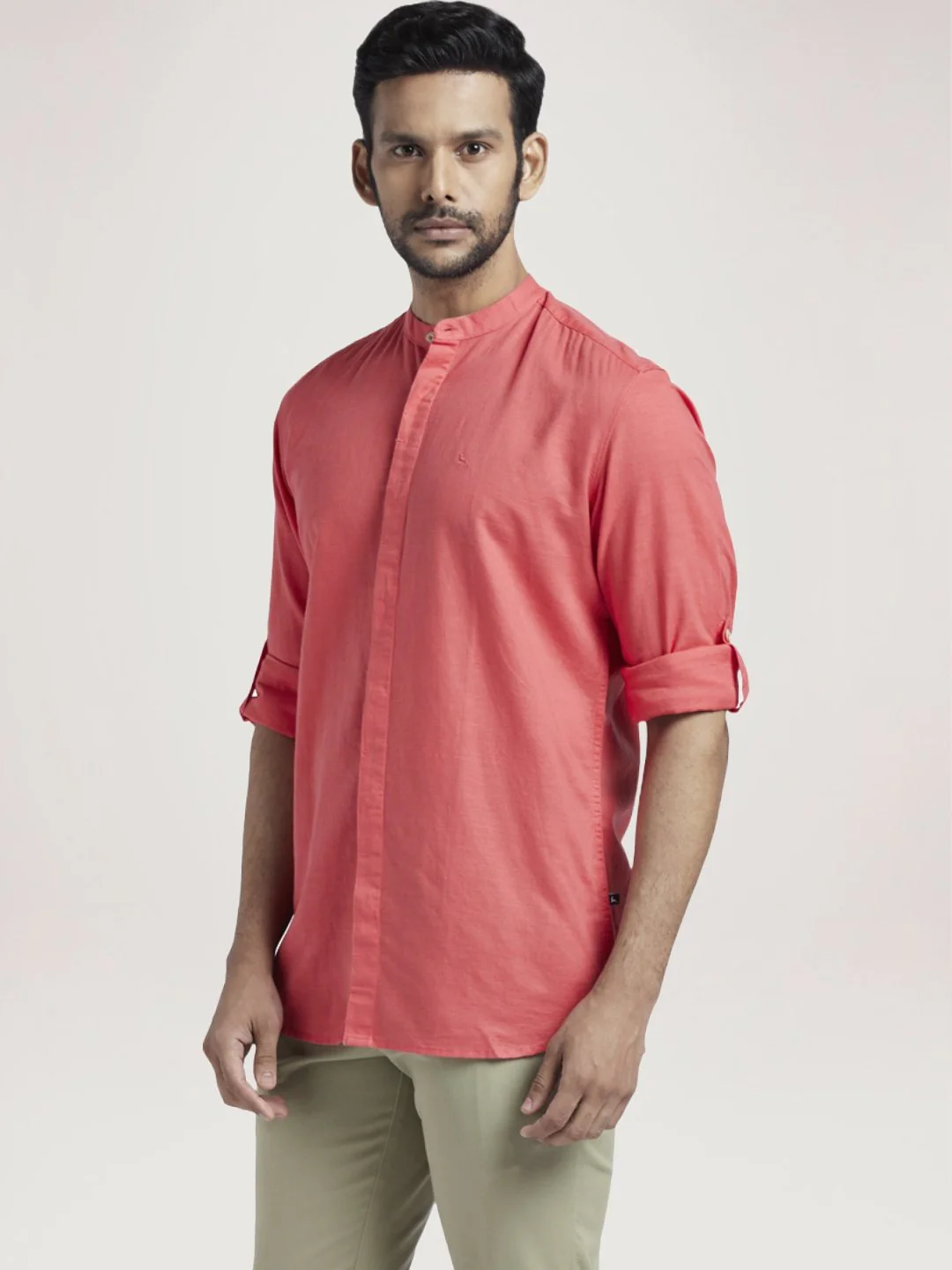 Men Red Slim Fit Solid Cotton Blend Full Sleeve Shirts - Image 4