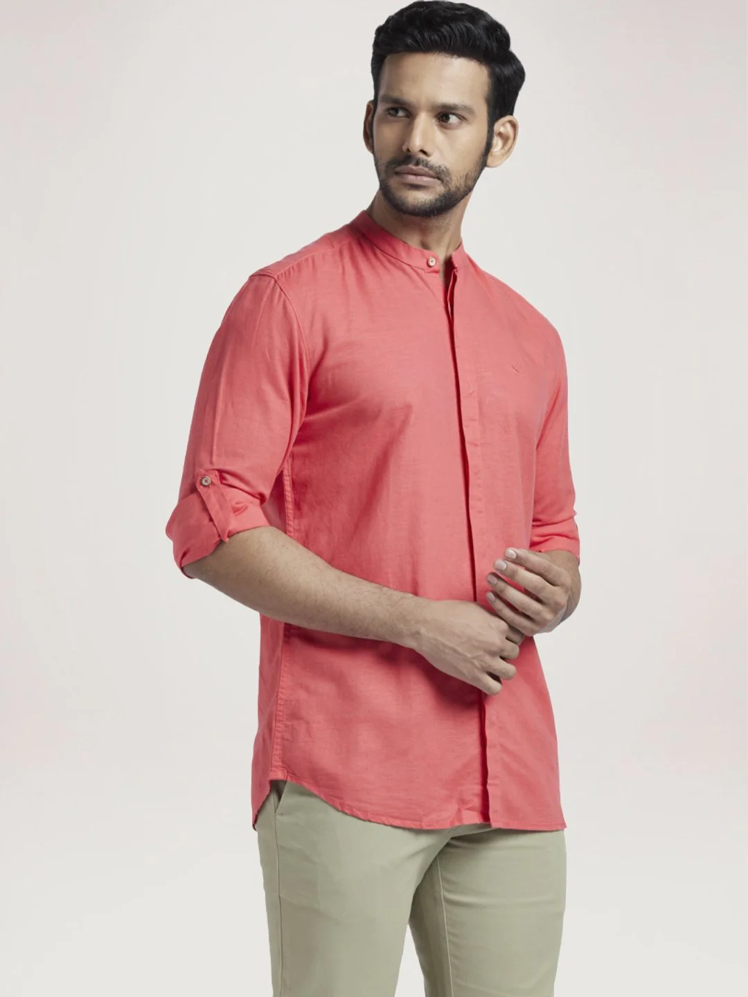 Men Red Slim Fit Solid Cotton Blend Full Sleeve Shirts - Image 5