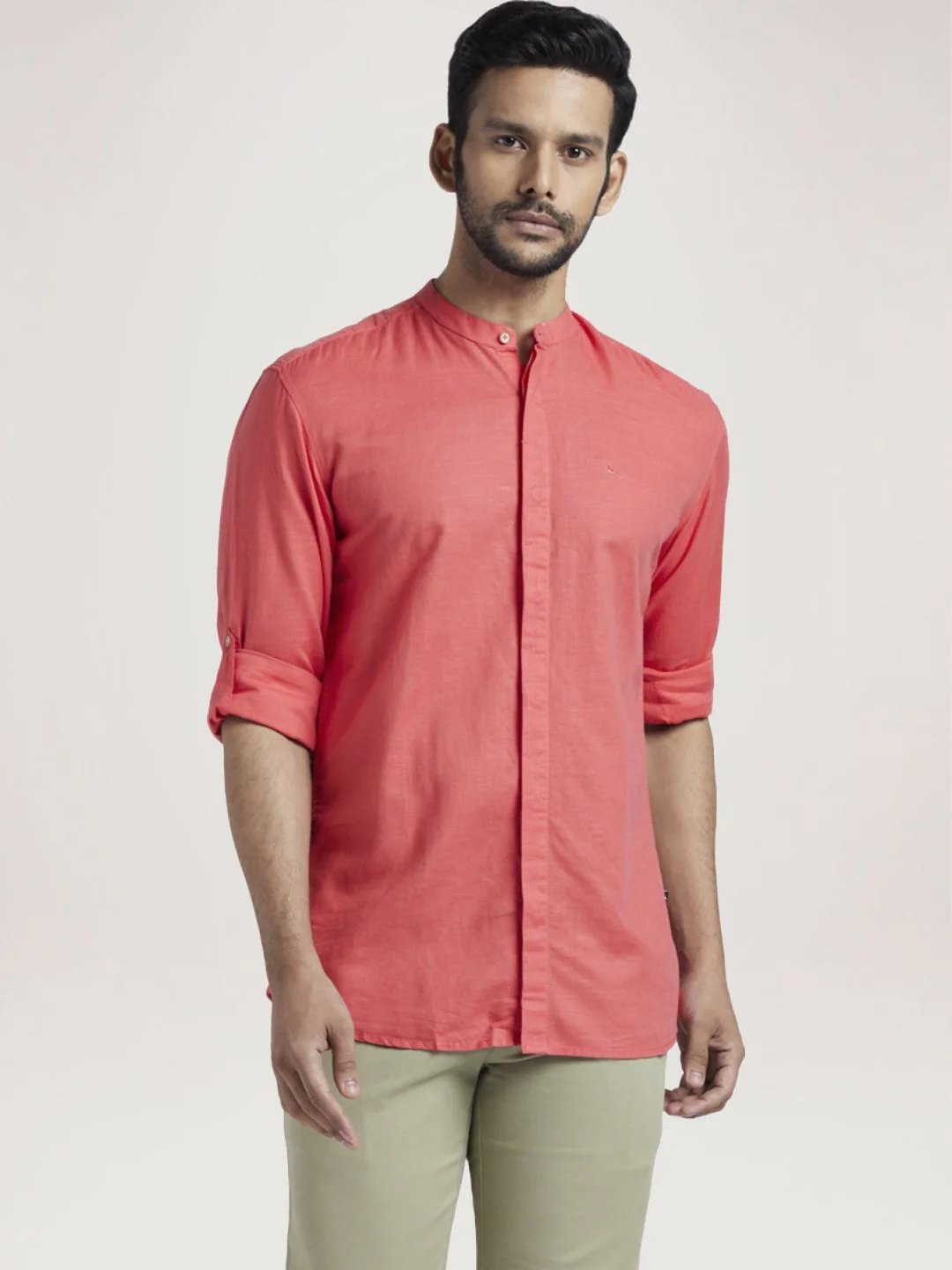 Men Red Slim Fit Solid Cotton Blend Full Sleeve Shirts - Image 6